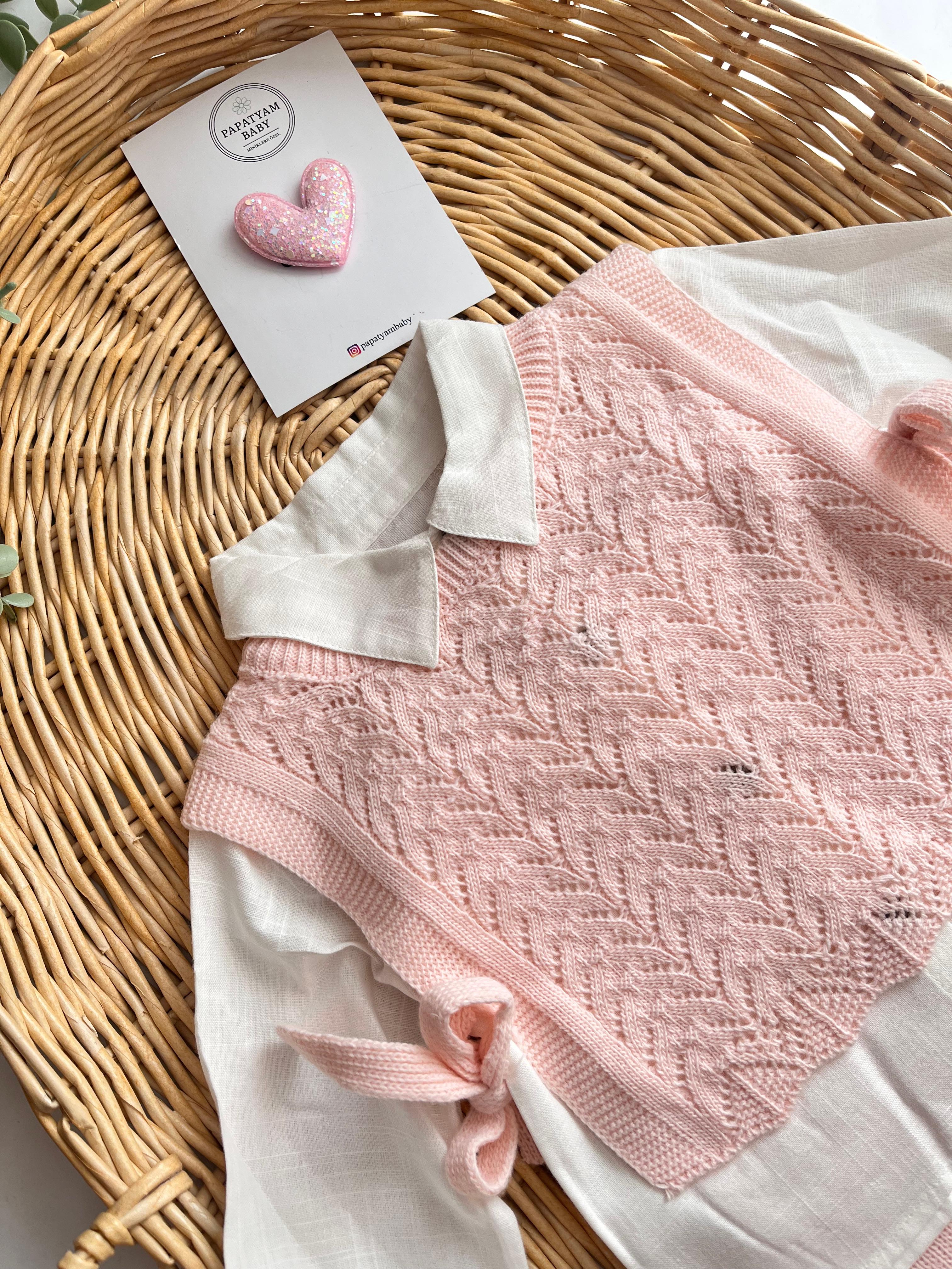 Triko Süveterli Gömlek Alt 3'lü Takım Açık Pembe