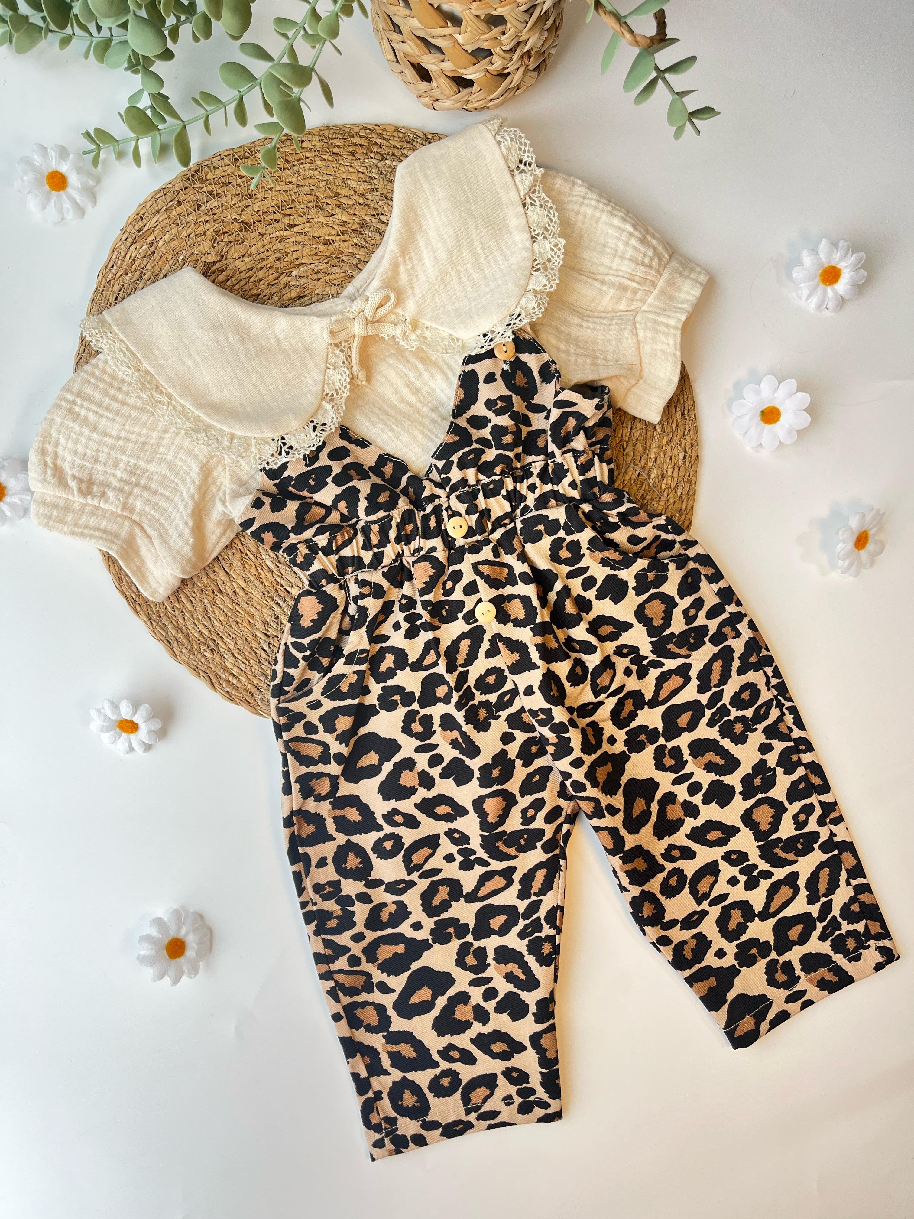 Leopar Salopet ve Bebe Yaka Müslin Tshirt