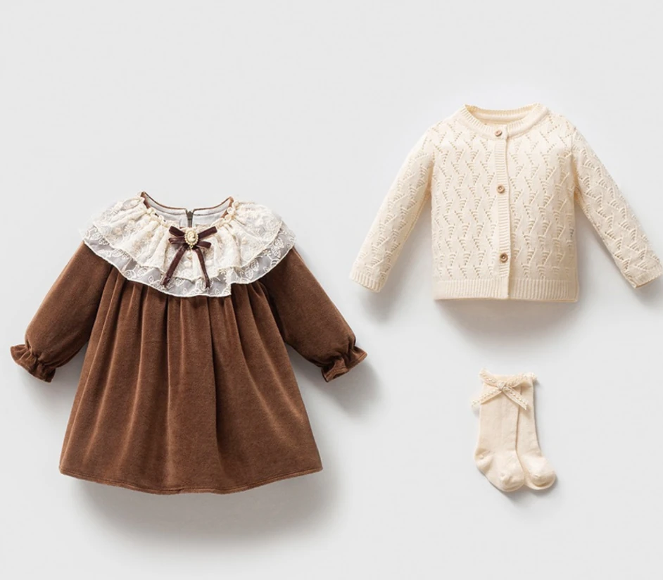 Kadife Premium Elbise Çorap Triko Hırka 3'lü Özel Kutulu Set Kahve