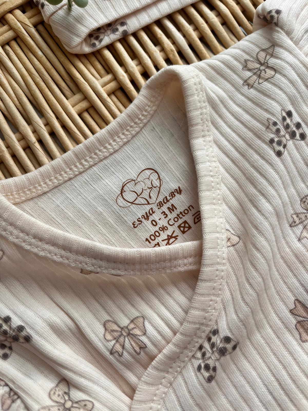 %100 Pamuk Kurdele Desen Omuz Detaylı 5'li Yenidoğan Set Kahve