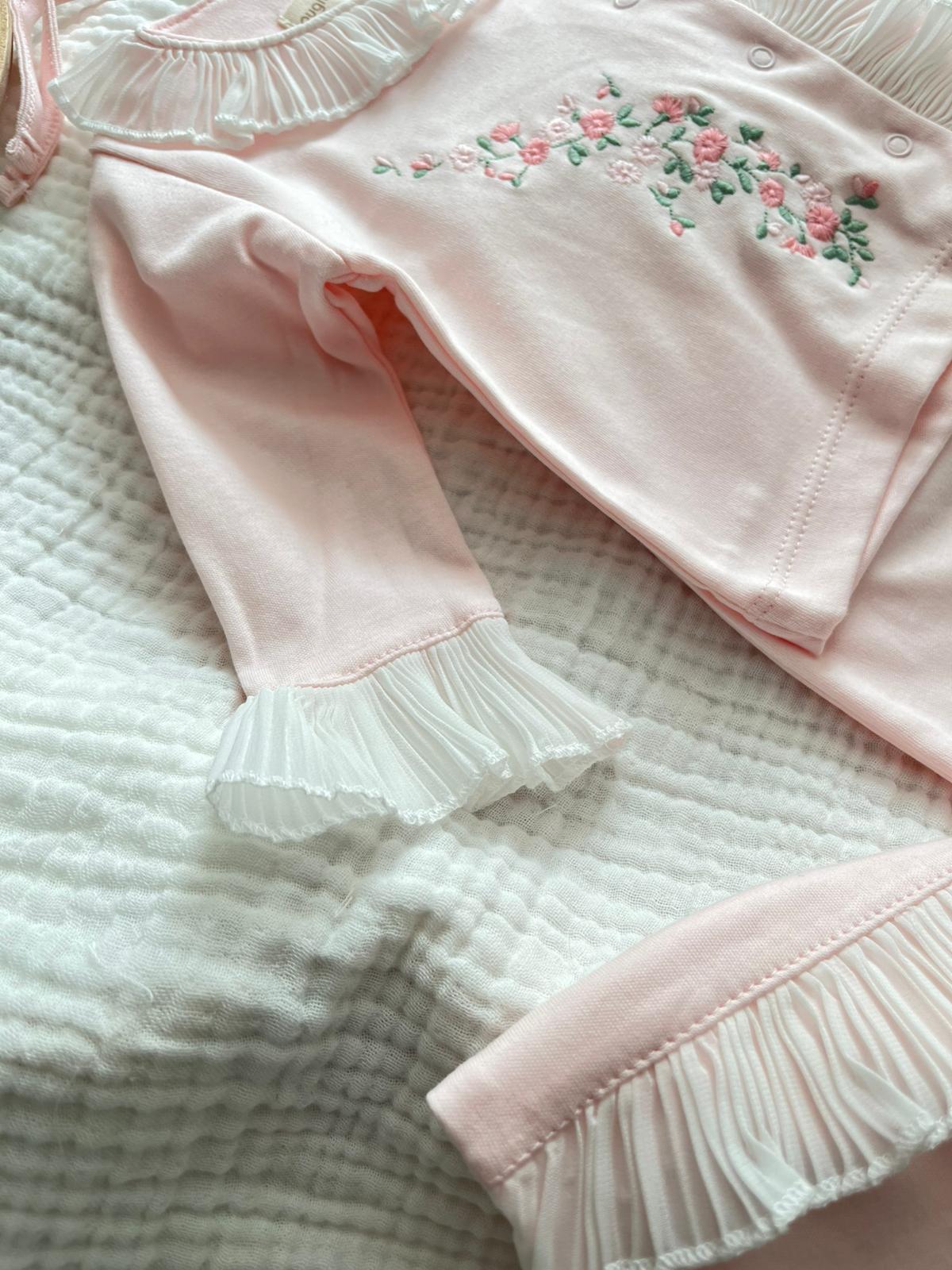 Perla %100 Pamuk premium Çiçek Nakış 5'li Yenidoğan set Pembe