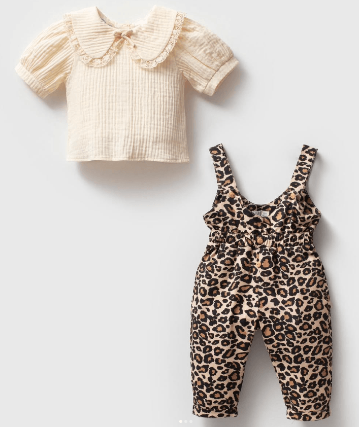 Leopar Salopet ve Bebe Yaka Müslin Tshirt