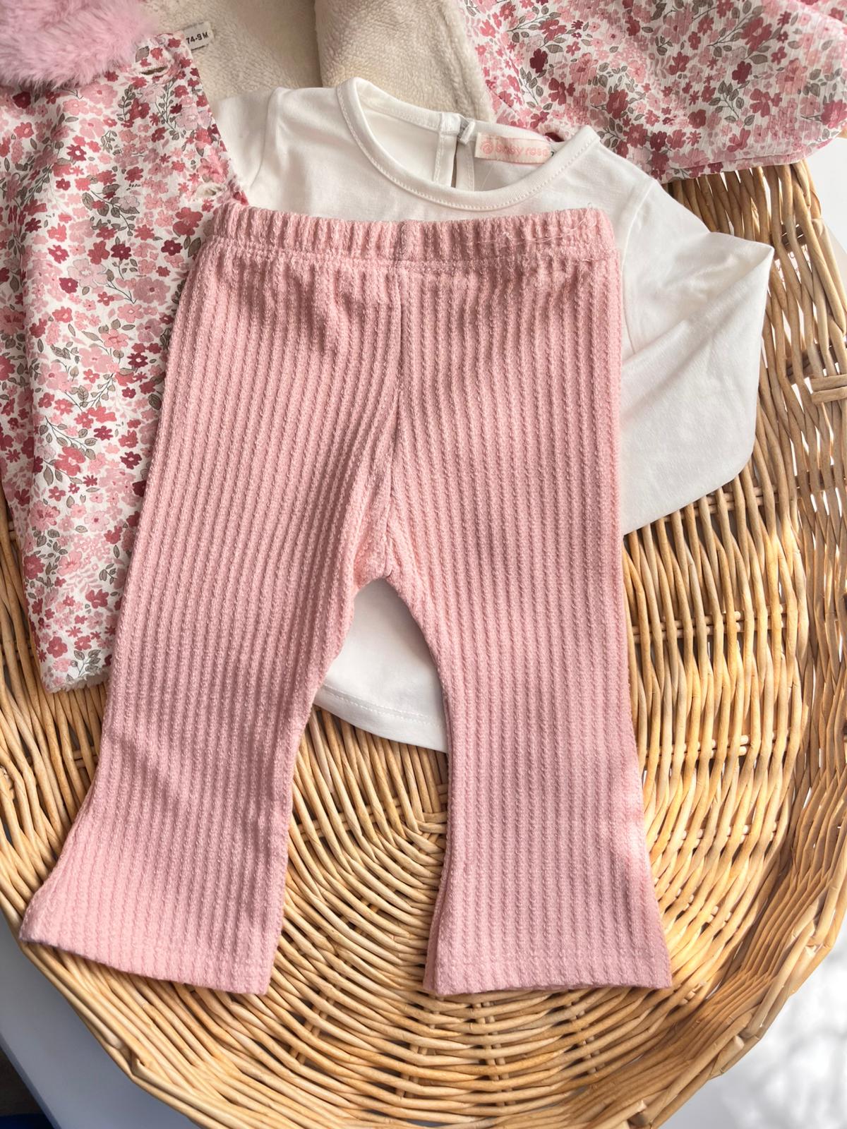 Valeria Premium Çıtır Çiçekli Peluş Yaka İçi Welsoft Montlu Tshirt Alt 3'lü Takım Pembe