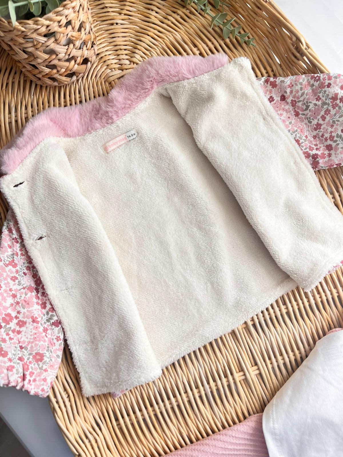 Valeria Premium Çıtır Çiçekli Peluş Yaka İçi Welsoft Montlu Tshirt Alt 3'lü Takım Pembe
