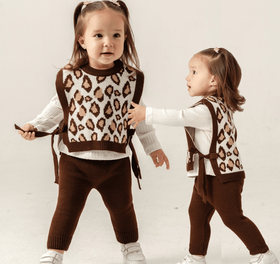 Leopar Triko 3'lü Süveter, Bluz, Alt Takım