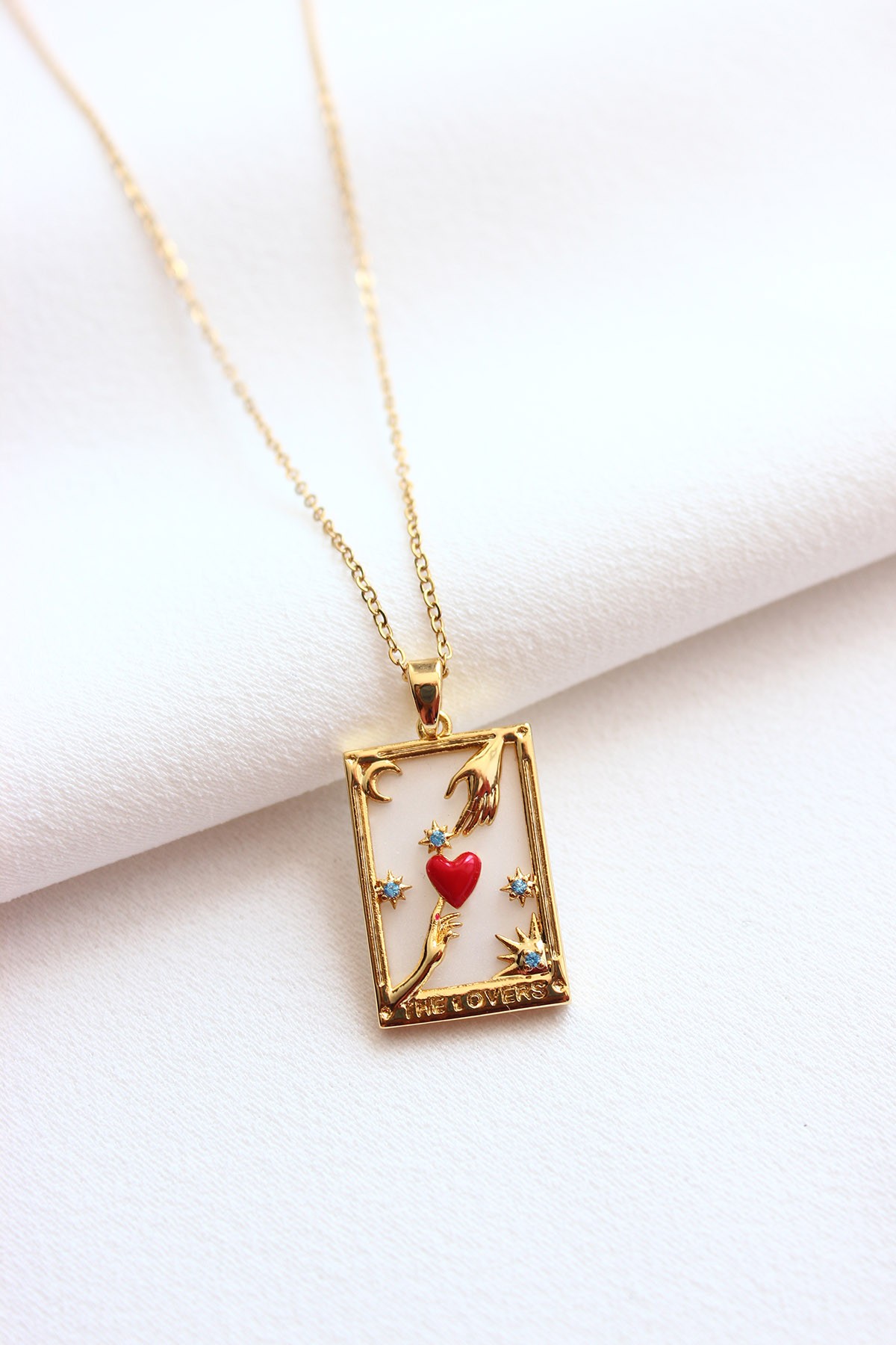316L Paslanmaz Çelik Kolye - The Lovers Tarot Kart Çelik Kolye - Antialerjik - Kararmaz Kolye