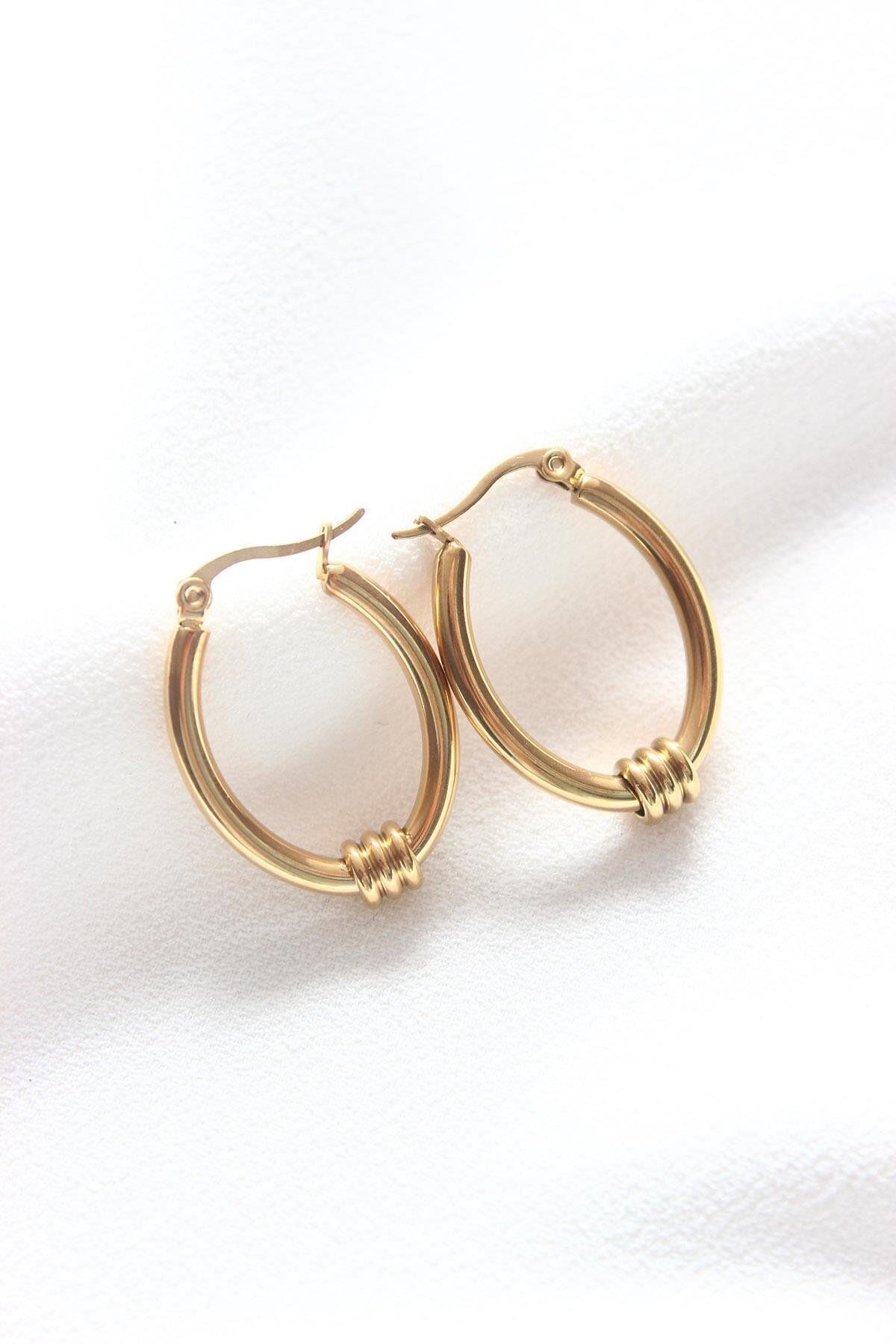 316l Paslanmaz Çelik Küpe - Oval Elips Halka Çelik Küpe - Uzunluk: 30 Mm; Genişlik: 20 Mm