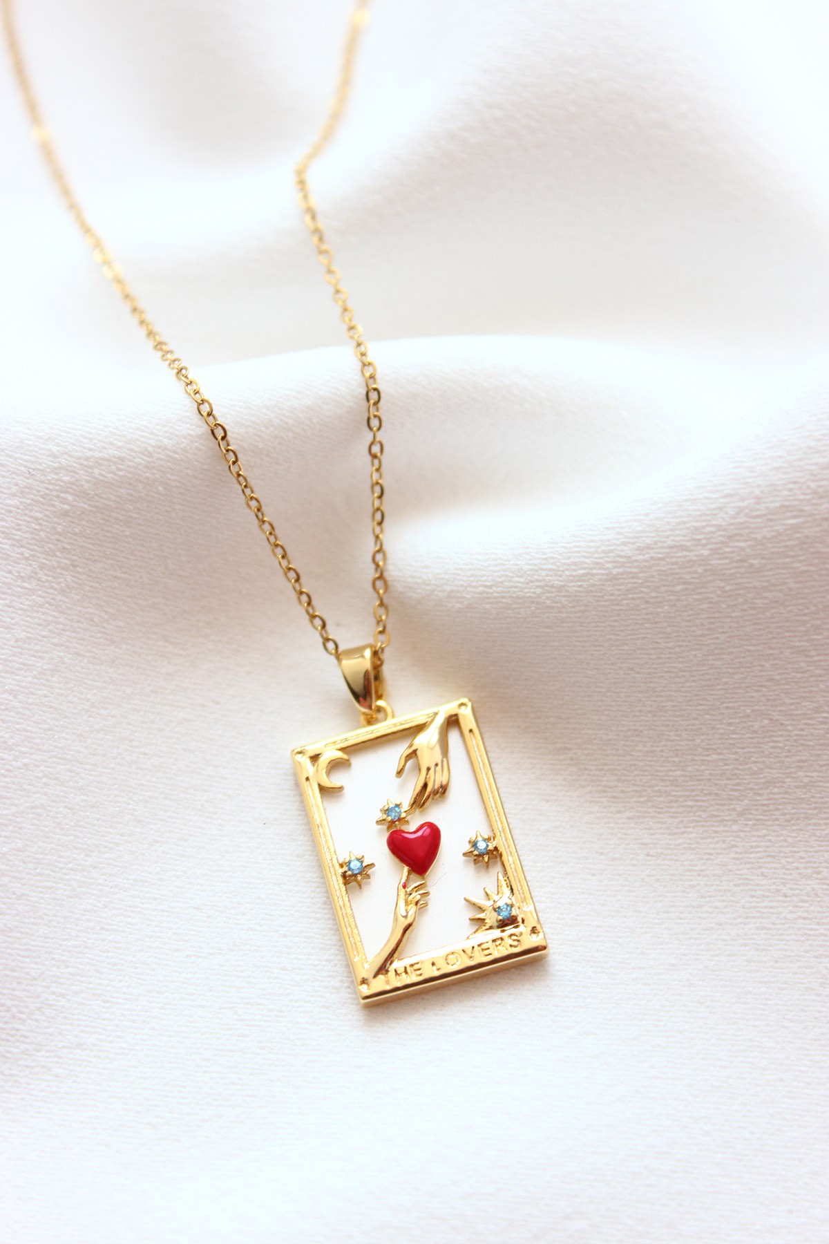 316L Paslanmaz Çelik Kolye - The Lovers Tarot Kart Çelik Kolye - Antialerjik - Kararmaz Kolye
