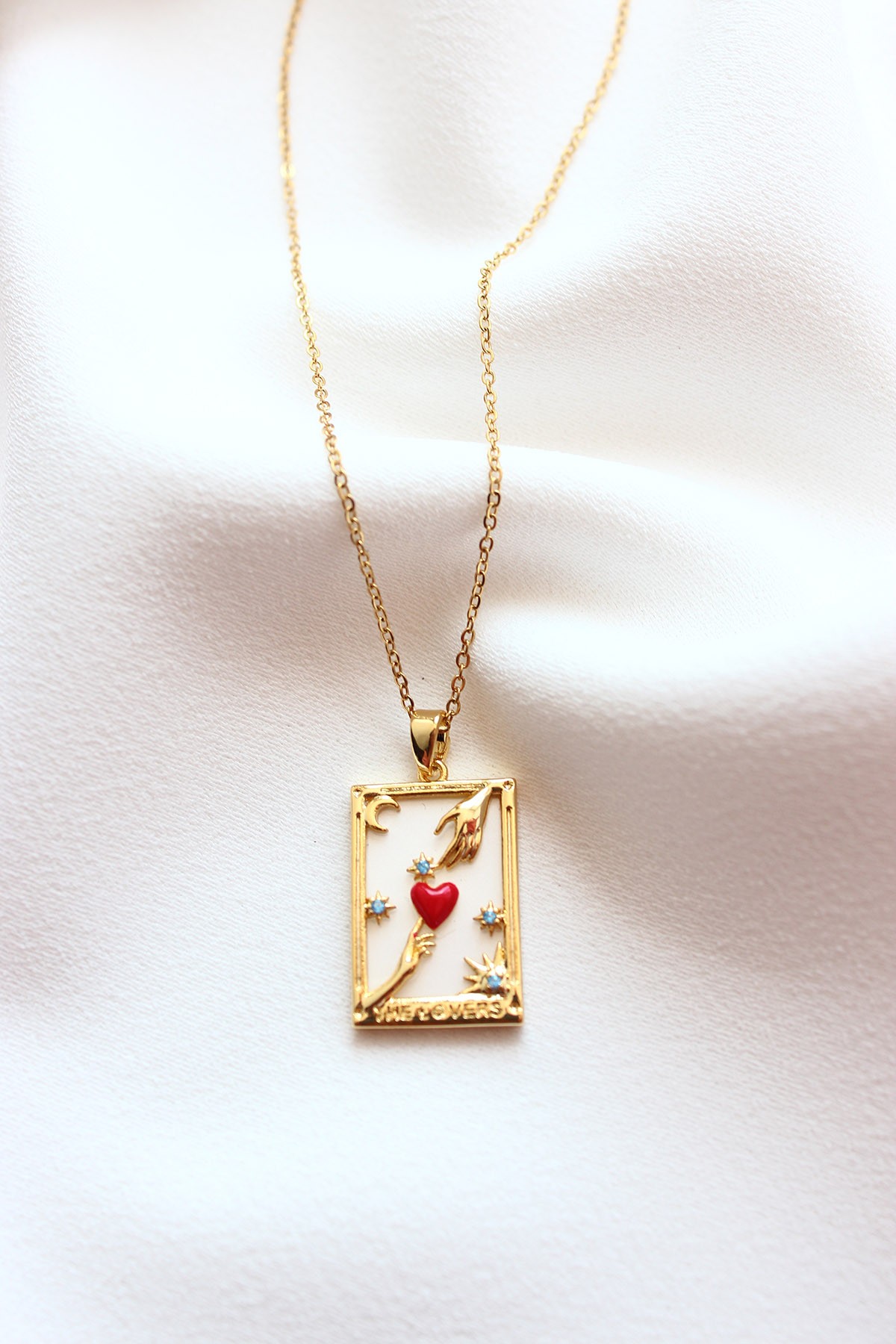 316L Paslanmaz Çelik Kolye - The Lovers Tarot Kart Çelik Kolye - Antialerjik - Kararmaz Kolye