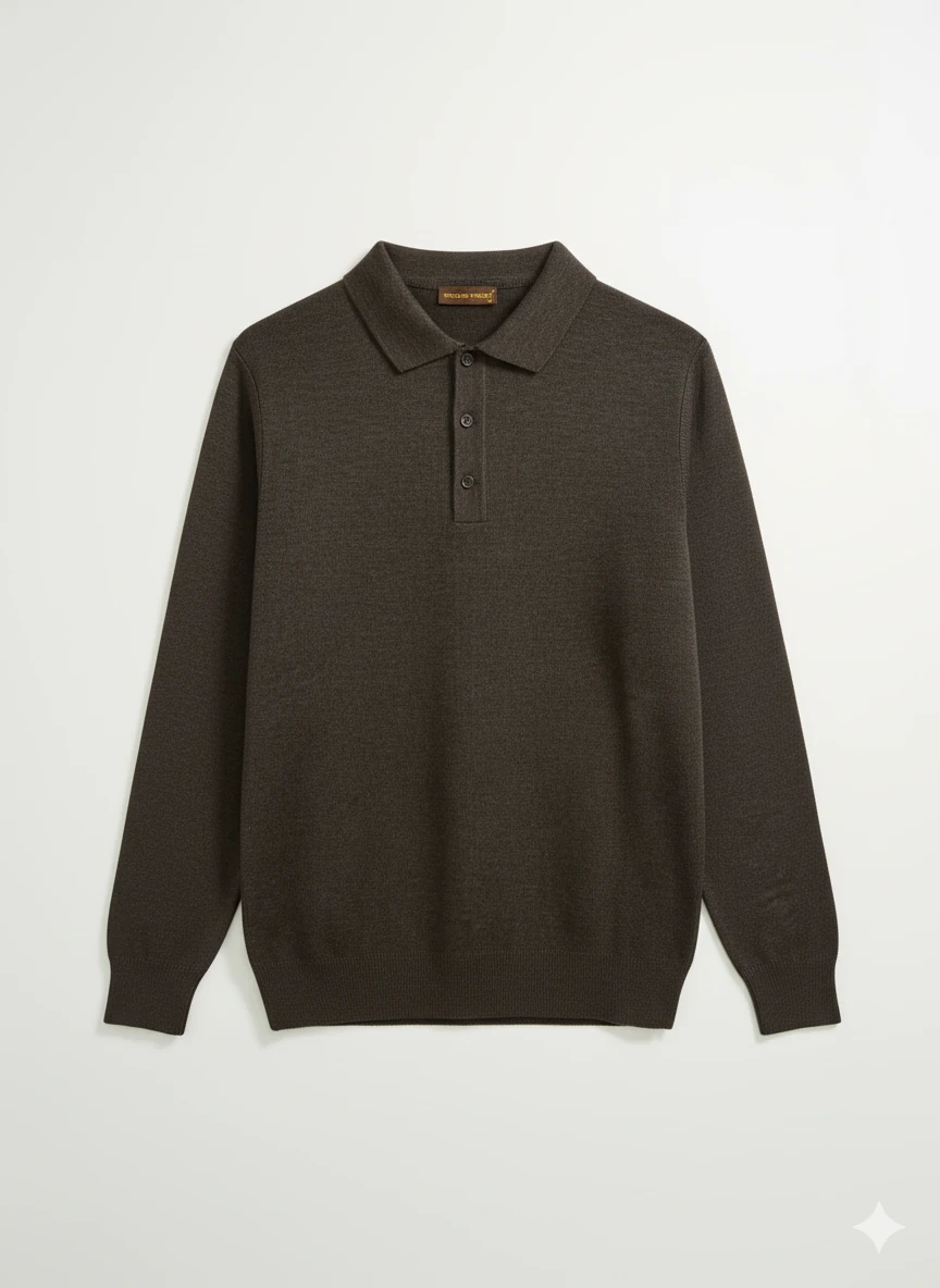 Erkek Kahverengi Polo Yaka Kazak