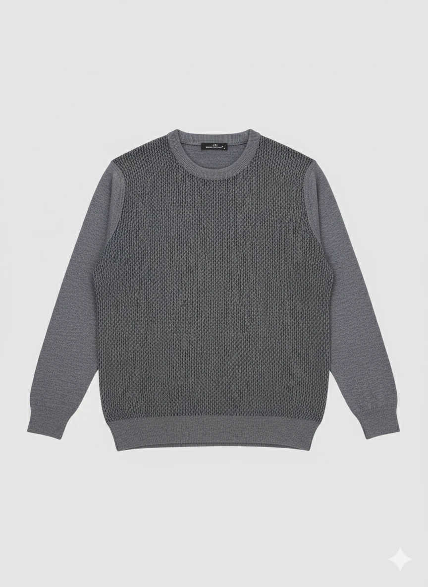 Erkek Gri Bisiklet Yaka Desenli Kazak