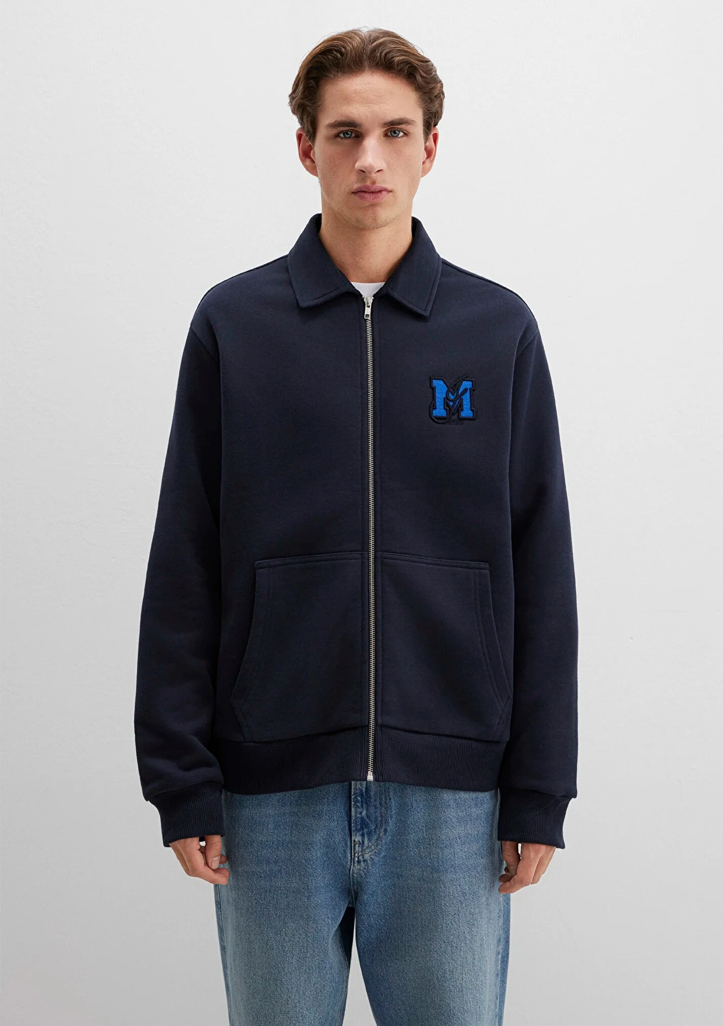 Erkek Lacivert Fermuarlı Sweatshirt