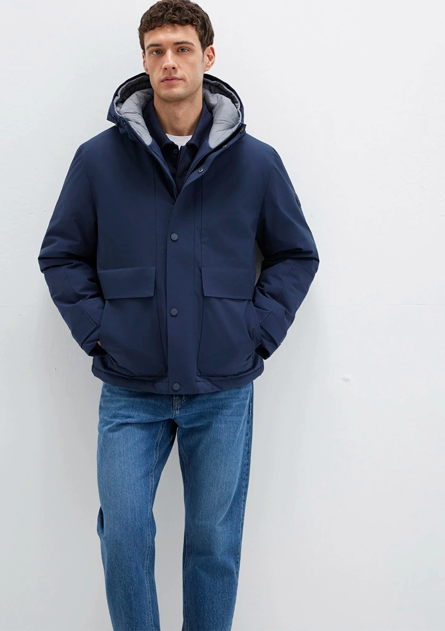 Kapüşonlu Lacivert Erkek Mont