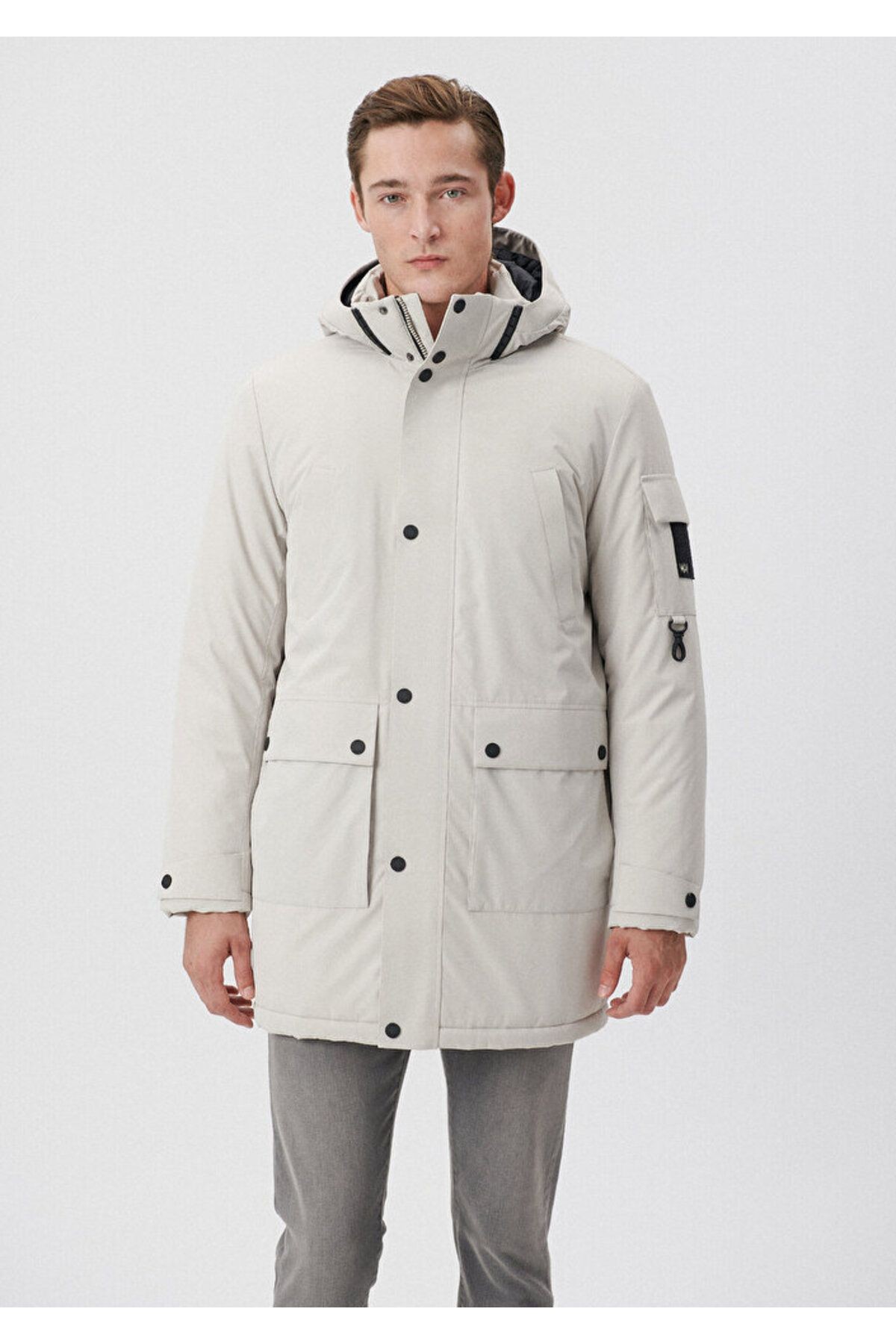 Mavi Kapüşonlu Bej Parka Regular Fit 0110124-70144