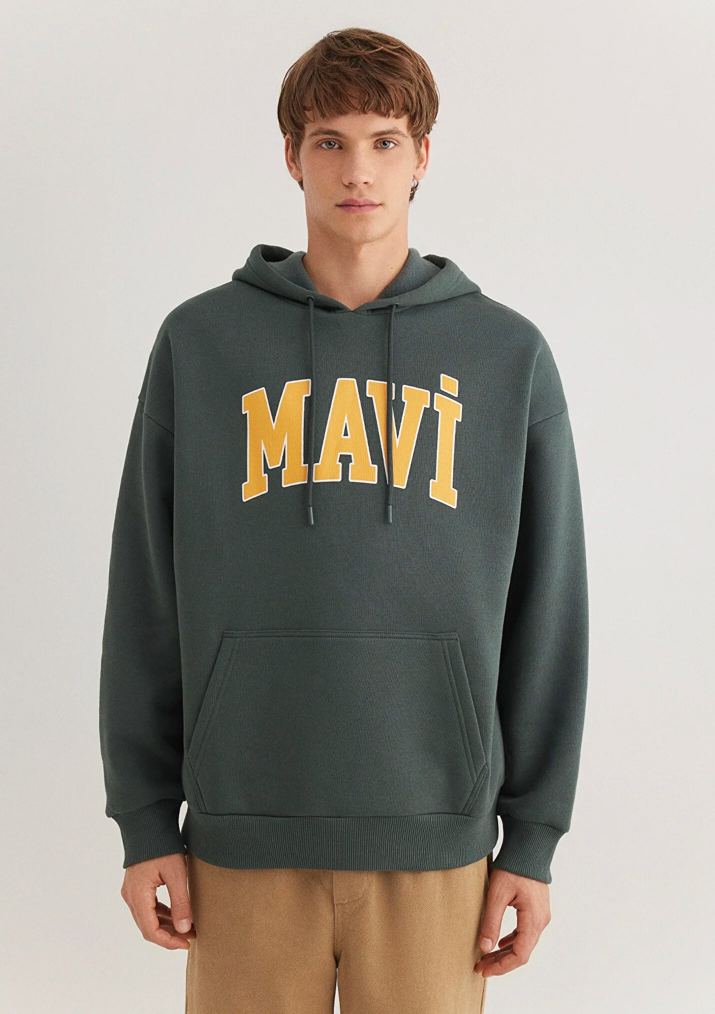 Logo Baskılı Kapüşonlu Yeşil Erkek Sweatshirt