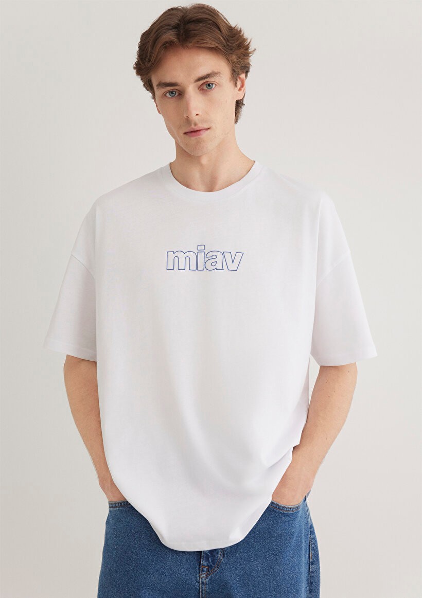 Miav Baskılı Oversize Beyaz Tişört 0611704-620