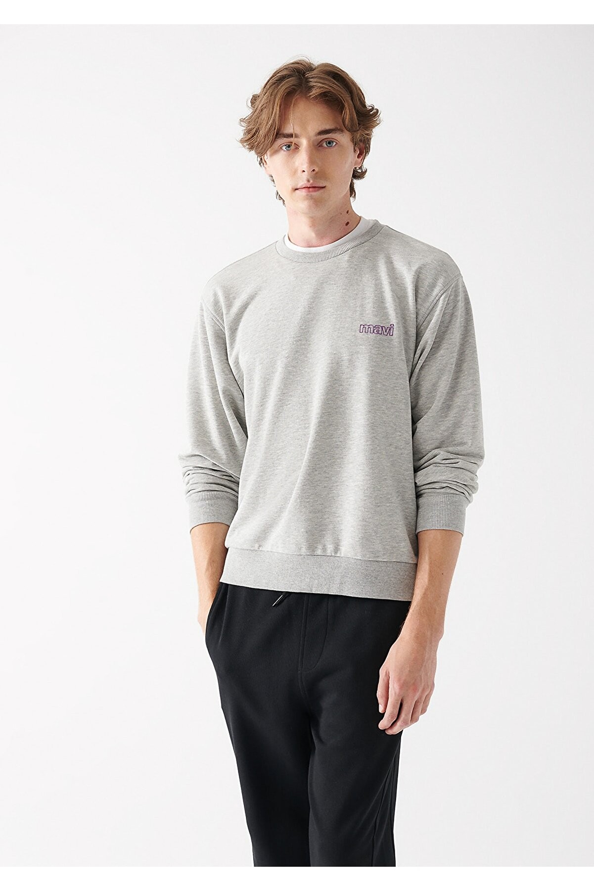 Mavi Mavi Baskılı Sweatshırt Açık Gri Melanj