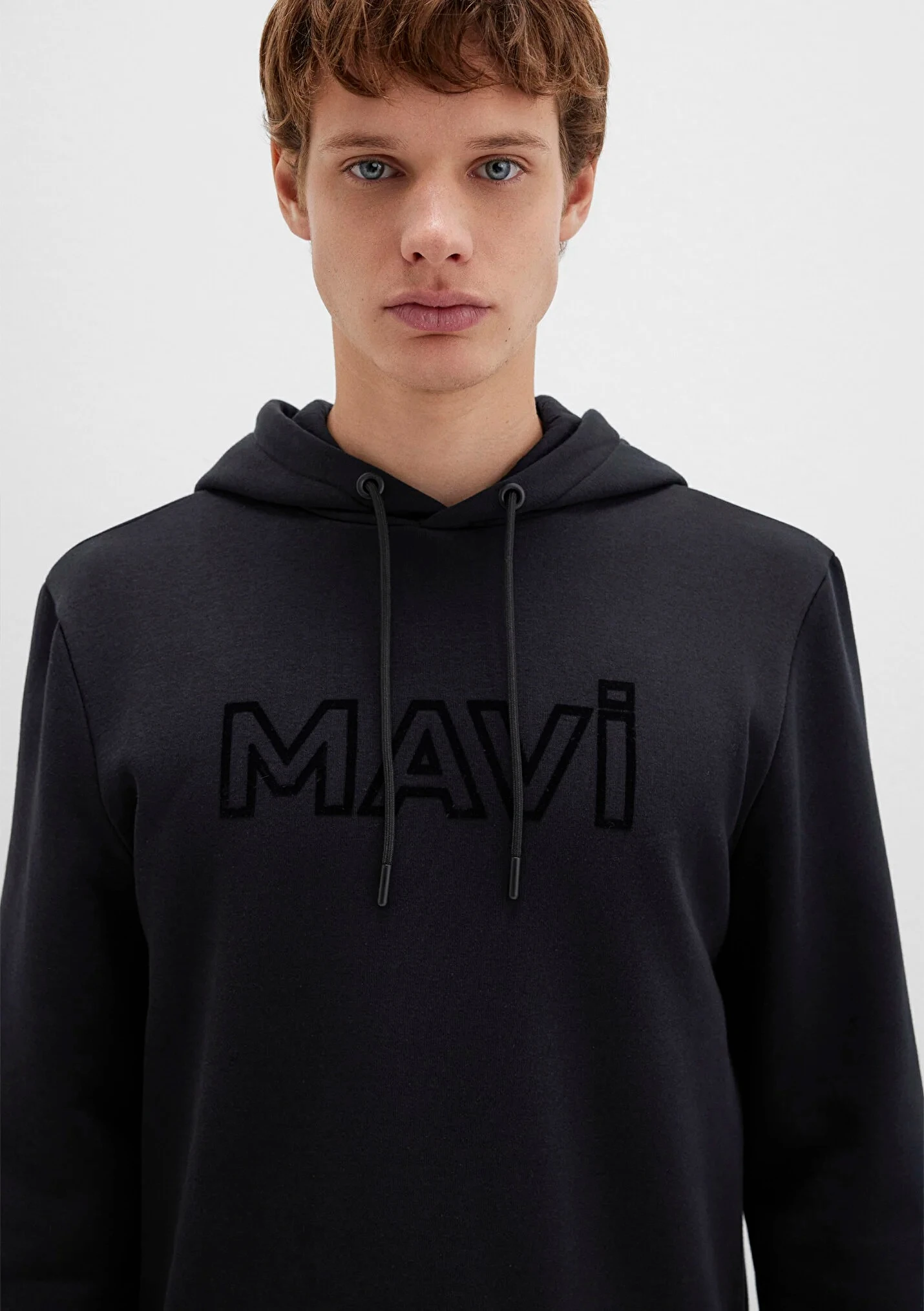 Logo Baskılı Kapüşonlu Siyah Erkek Sweatshirt