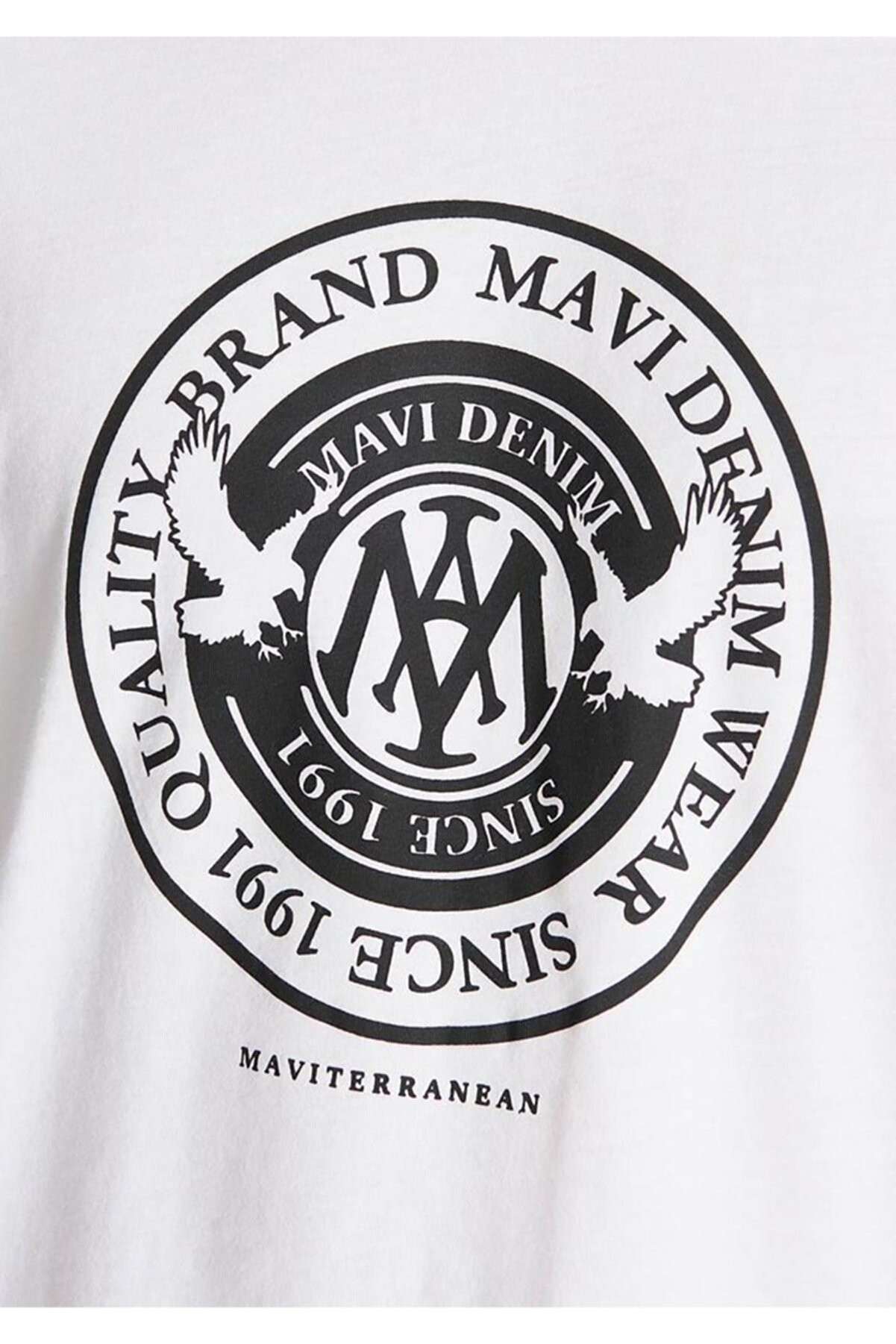 Mavi Mavi Baskılı Tişört Beyaz