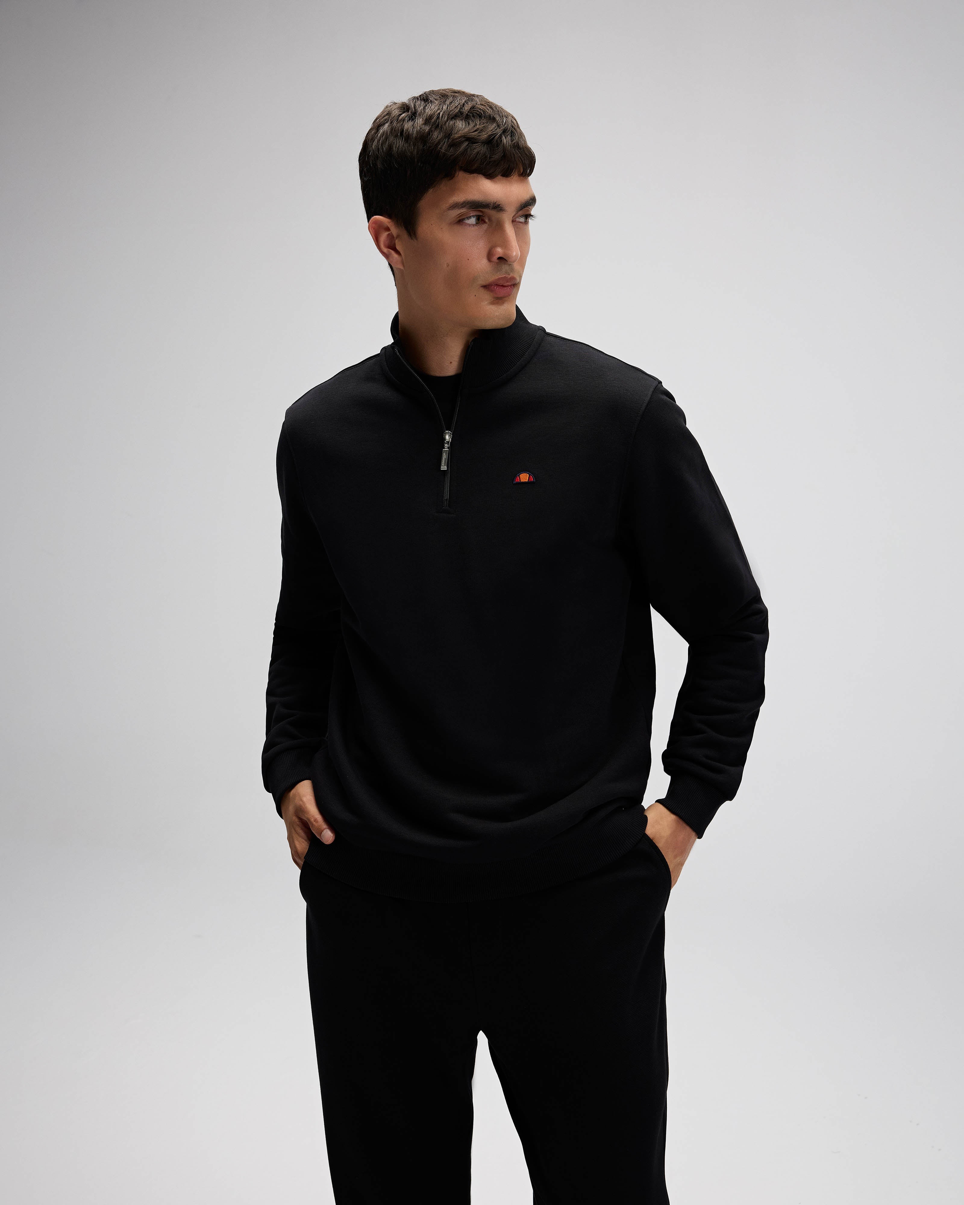 Siyah Erkek Yarım Fermuarlı Sweatshirt EM580-BK