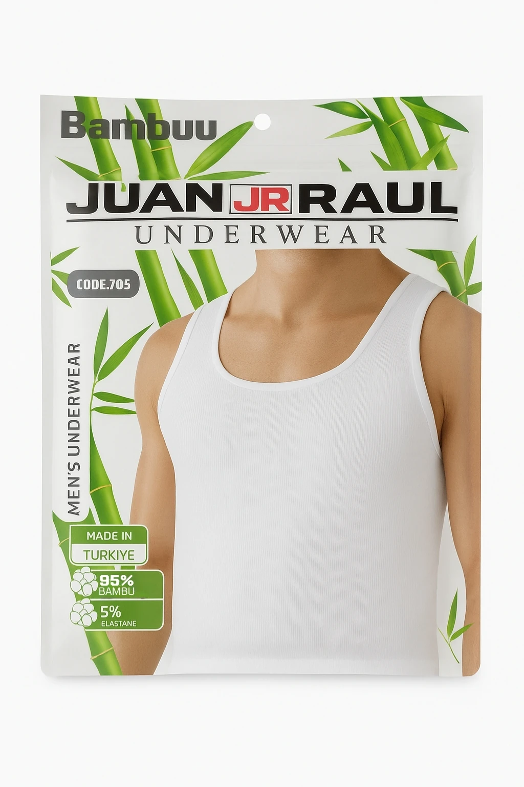 Likralı Bambu Erkek Beyaz Atlet