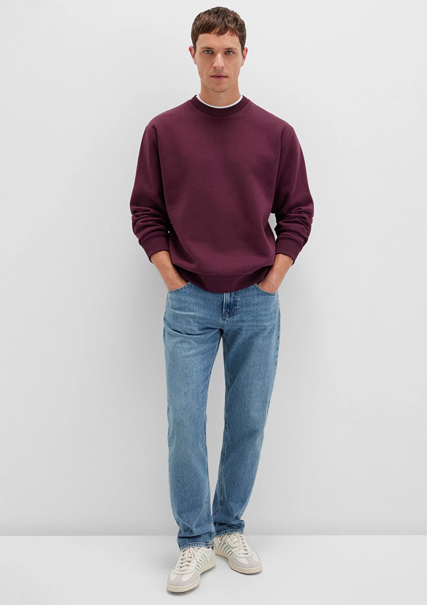 Bisiklet Yaka Bordo Basic Erkek Sweatshirt 0S10276-70434