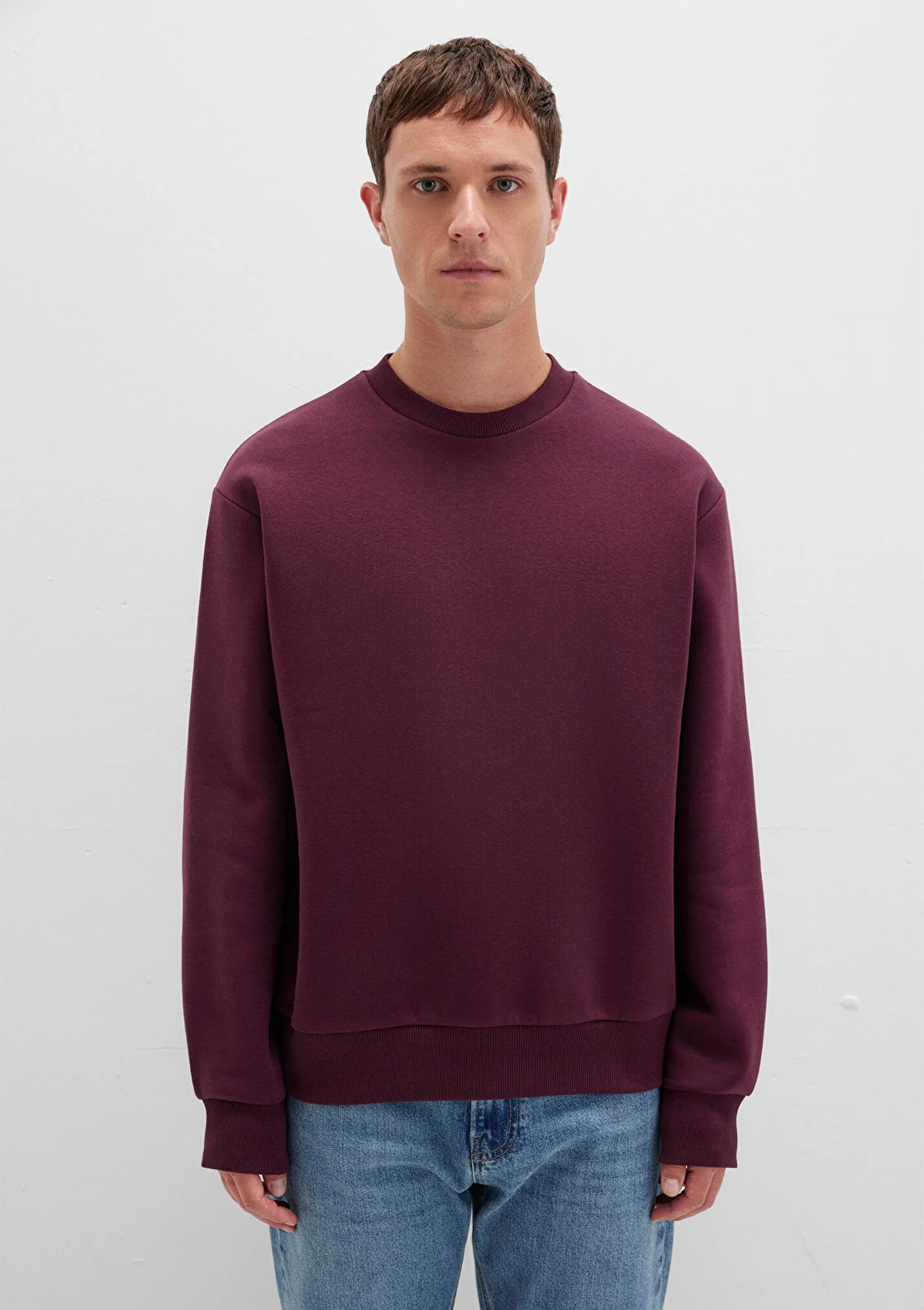Bisiklet Yaka Bordo Basic Erkek Sweatshirt 0S10276-70434
