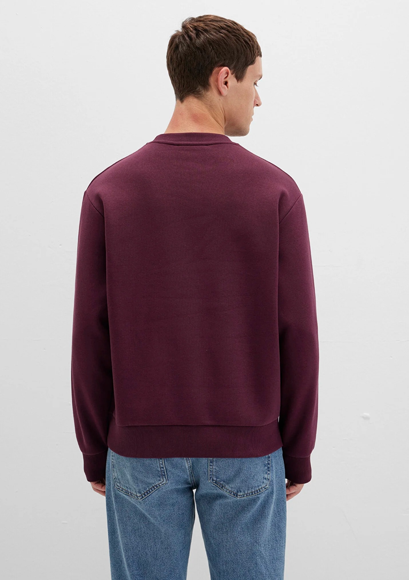 Bisiklet Yaka Bordo Basic Erkek Sweatshirt 0S10276-70434