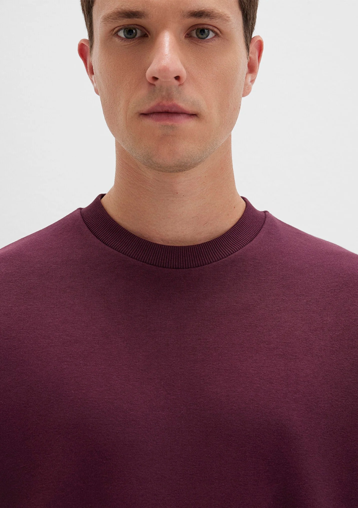 Bisiklet Yaka Bordo Basic Erkek Sweatshirt 0S10276-70434