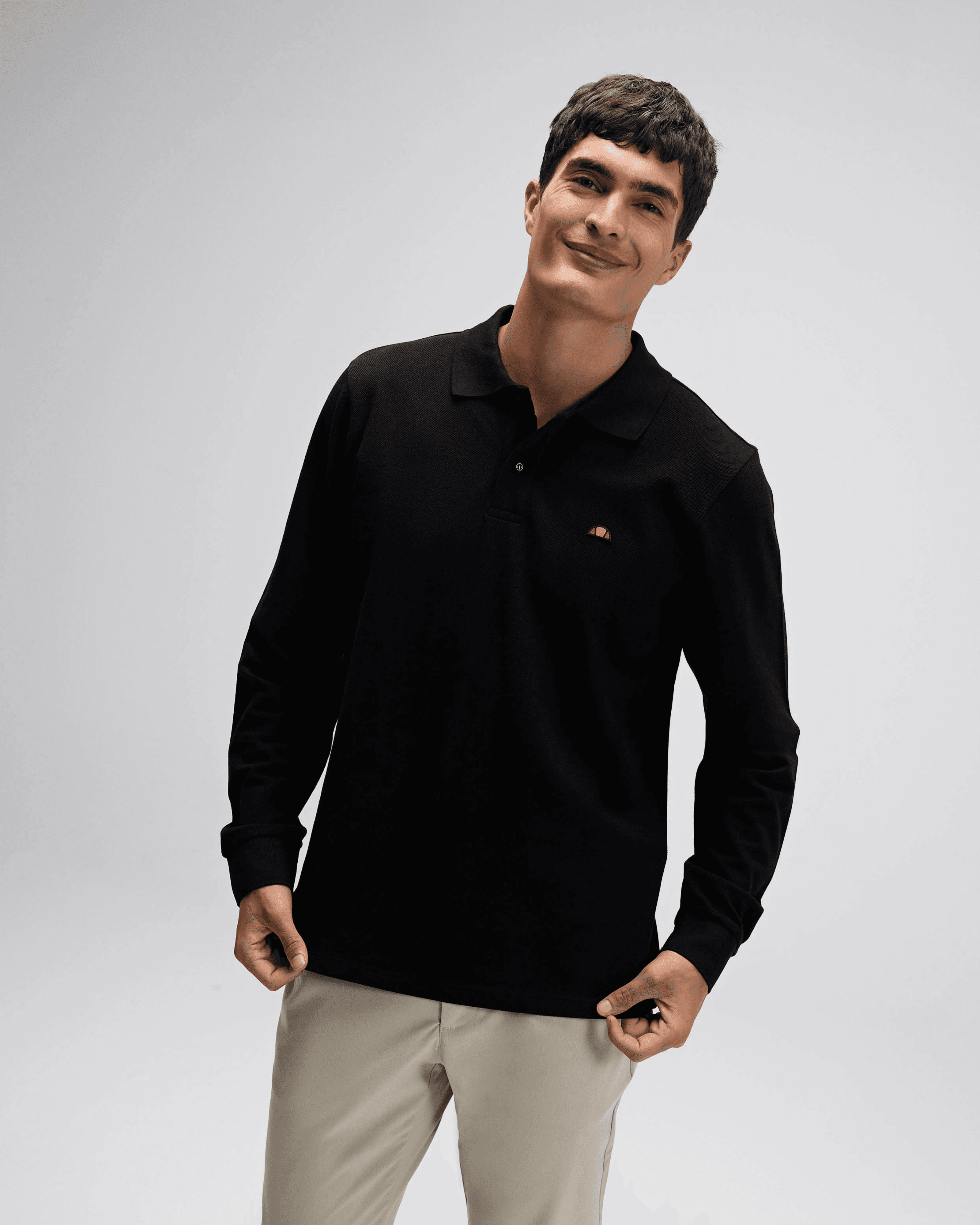 Erkek Polo Yaka Siyah Sweatshirt EM582-BK