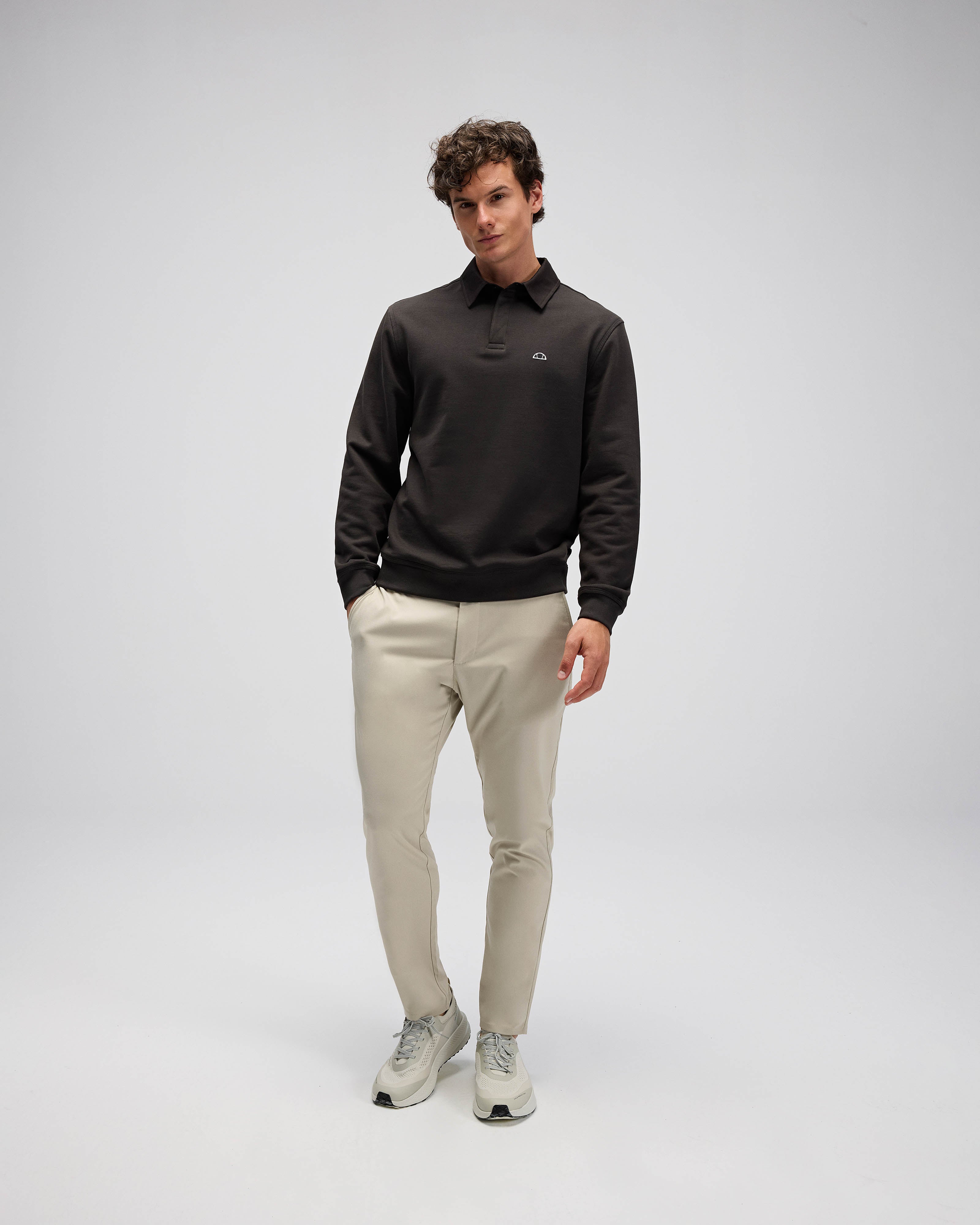 Erkek Haki Polo Yaka Sweatshirt EM607-KH