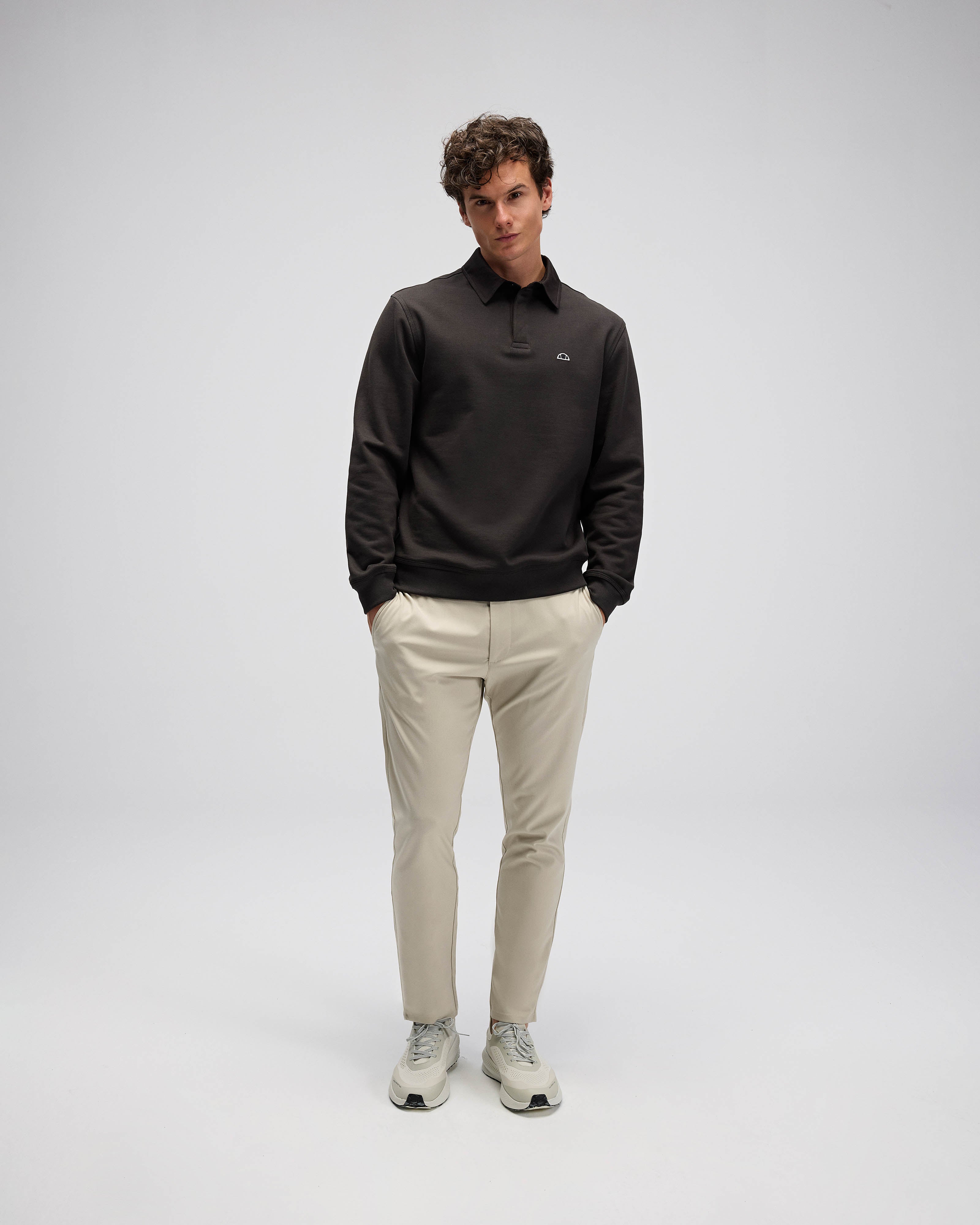 Erkek Haki Polo Yaka Sweatshirt EM607-KH