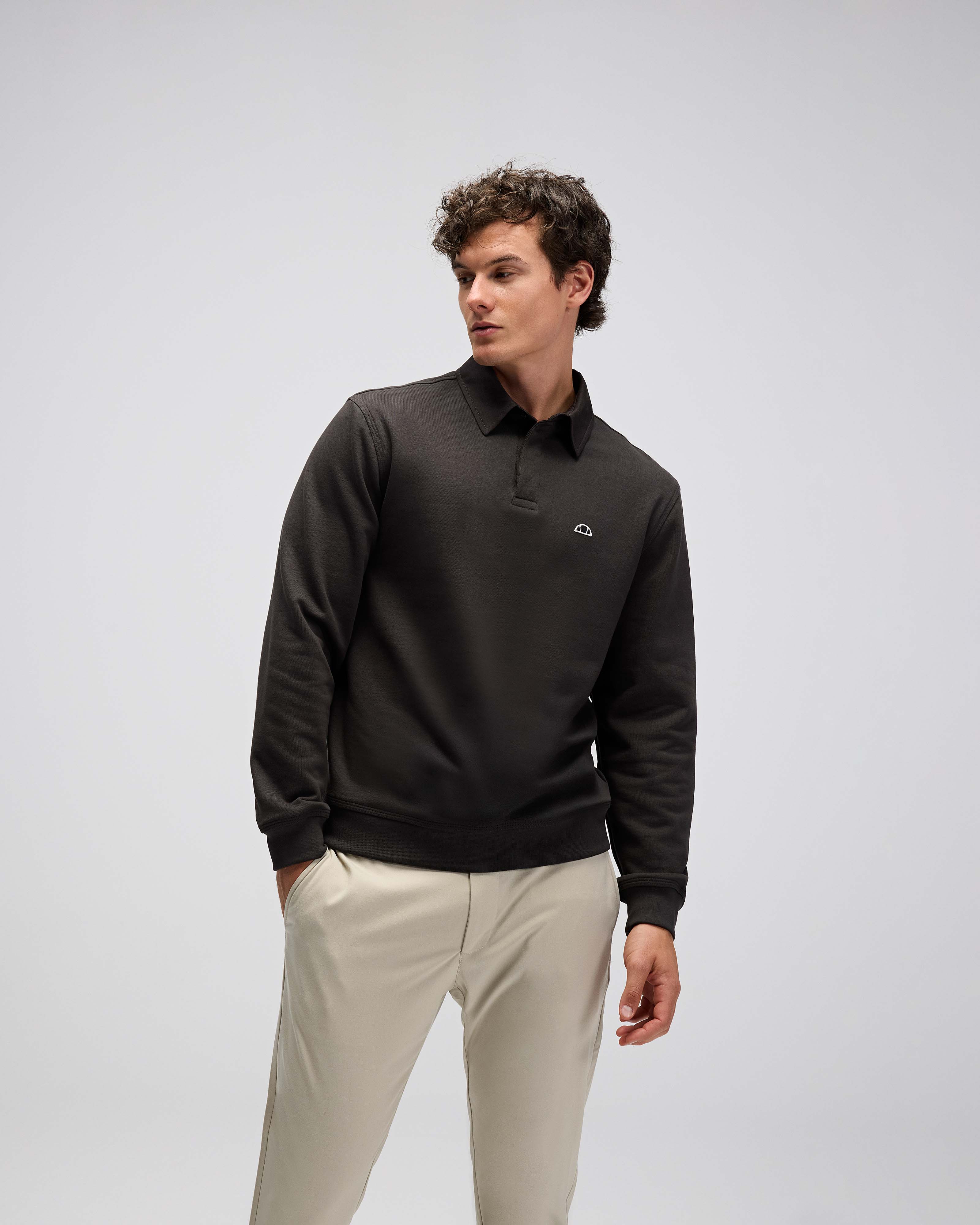 Erkek Haki Polo Yaka Sweatshirt EM607-KH