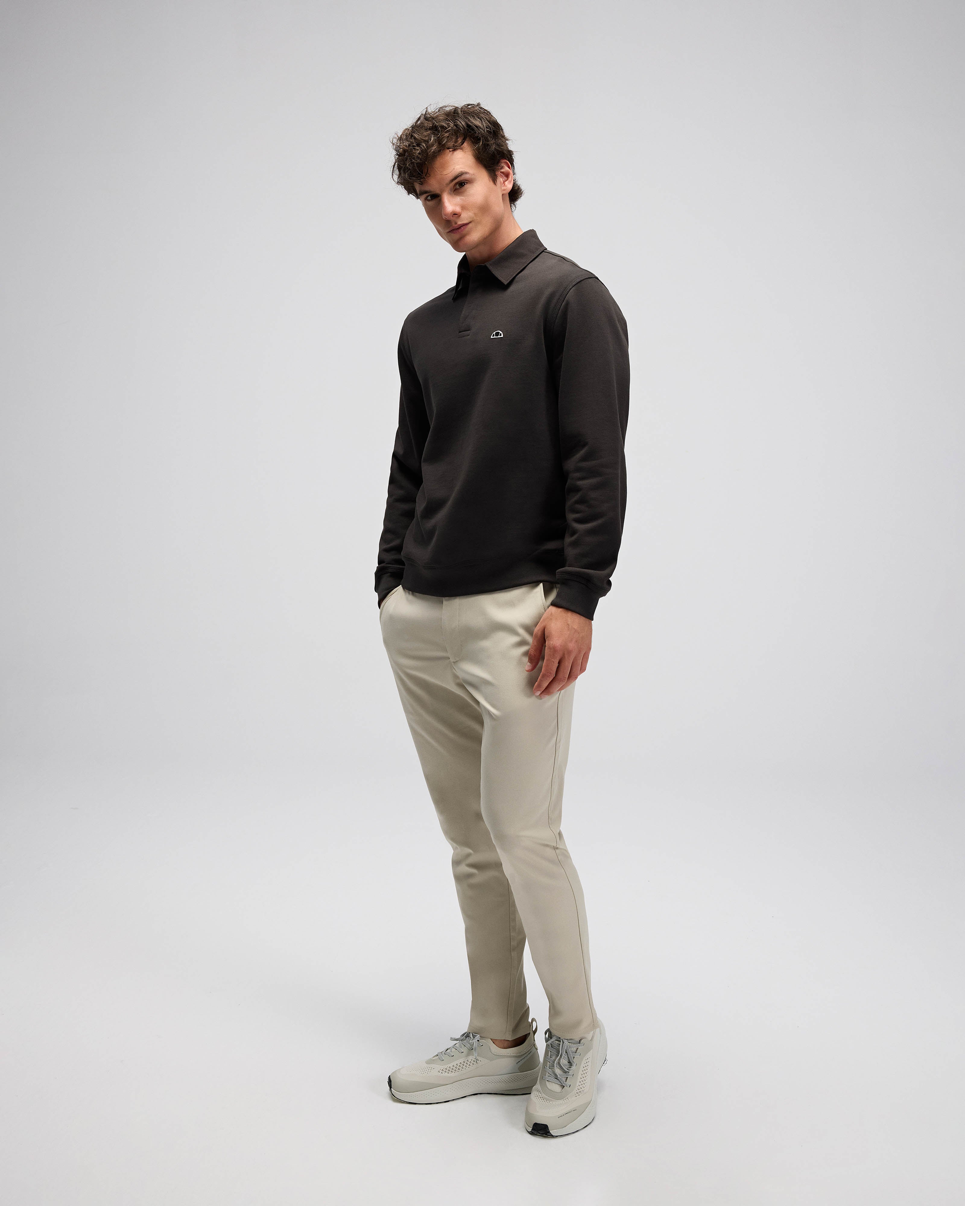 Erkek Haki Polo Yaka Sweatshirt EM607-KH