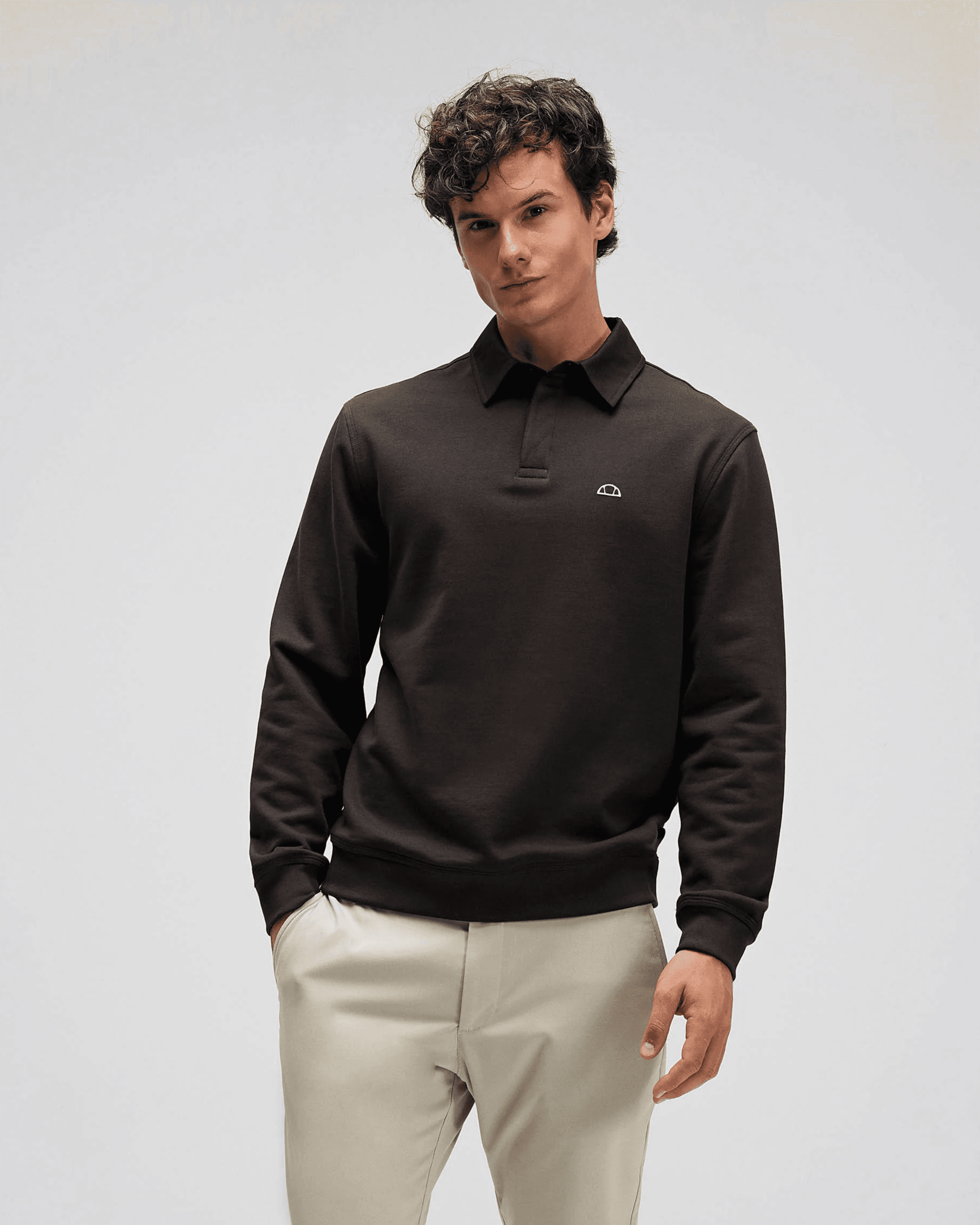 Erkek Haki Polo Yaka Sweatshirt EM607-KH