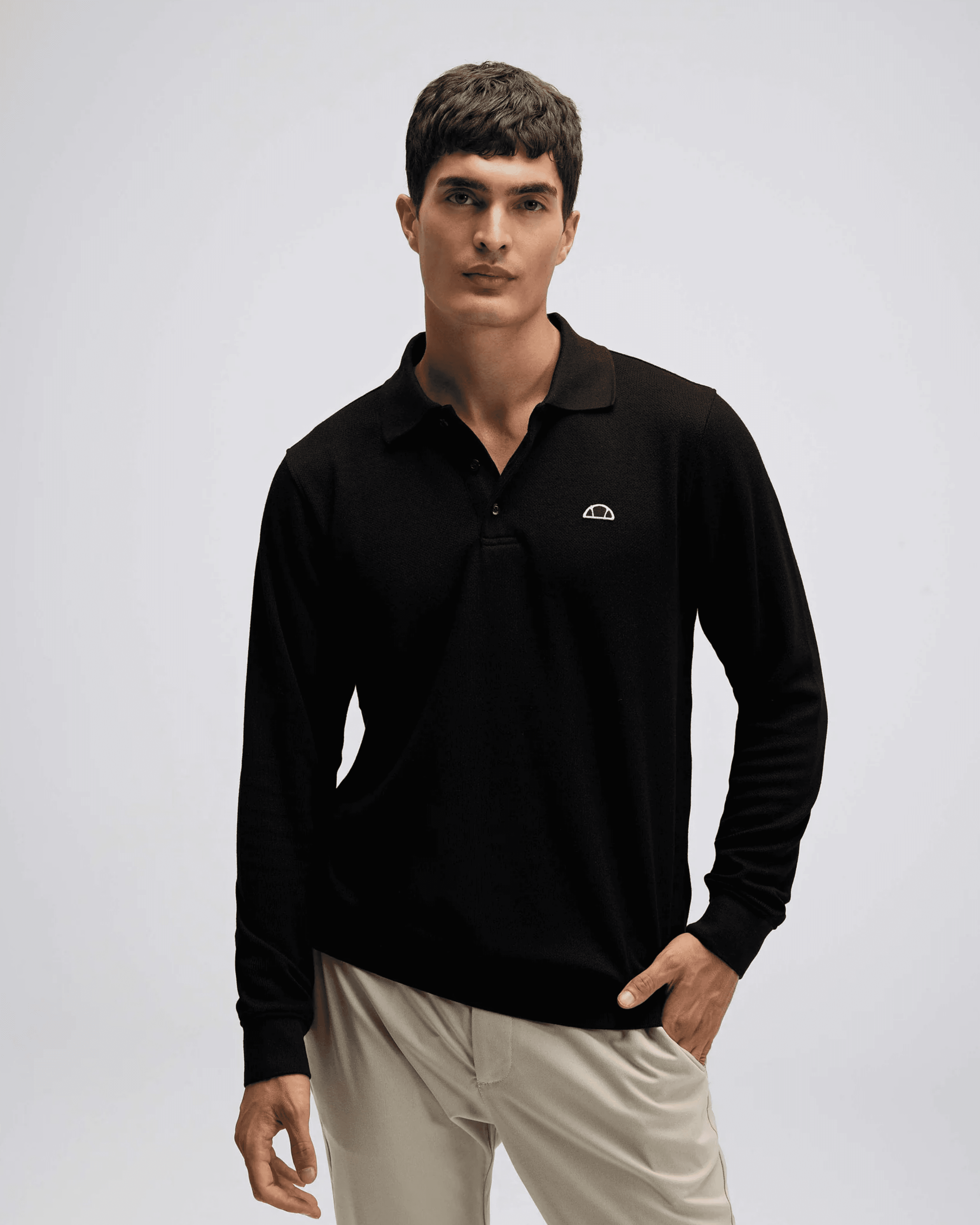 Erkek Siyah Polo Yaka Sweatshirt EM607-BK