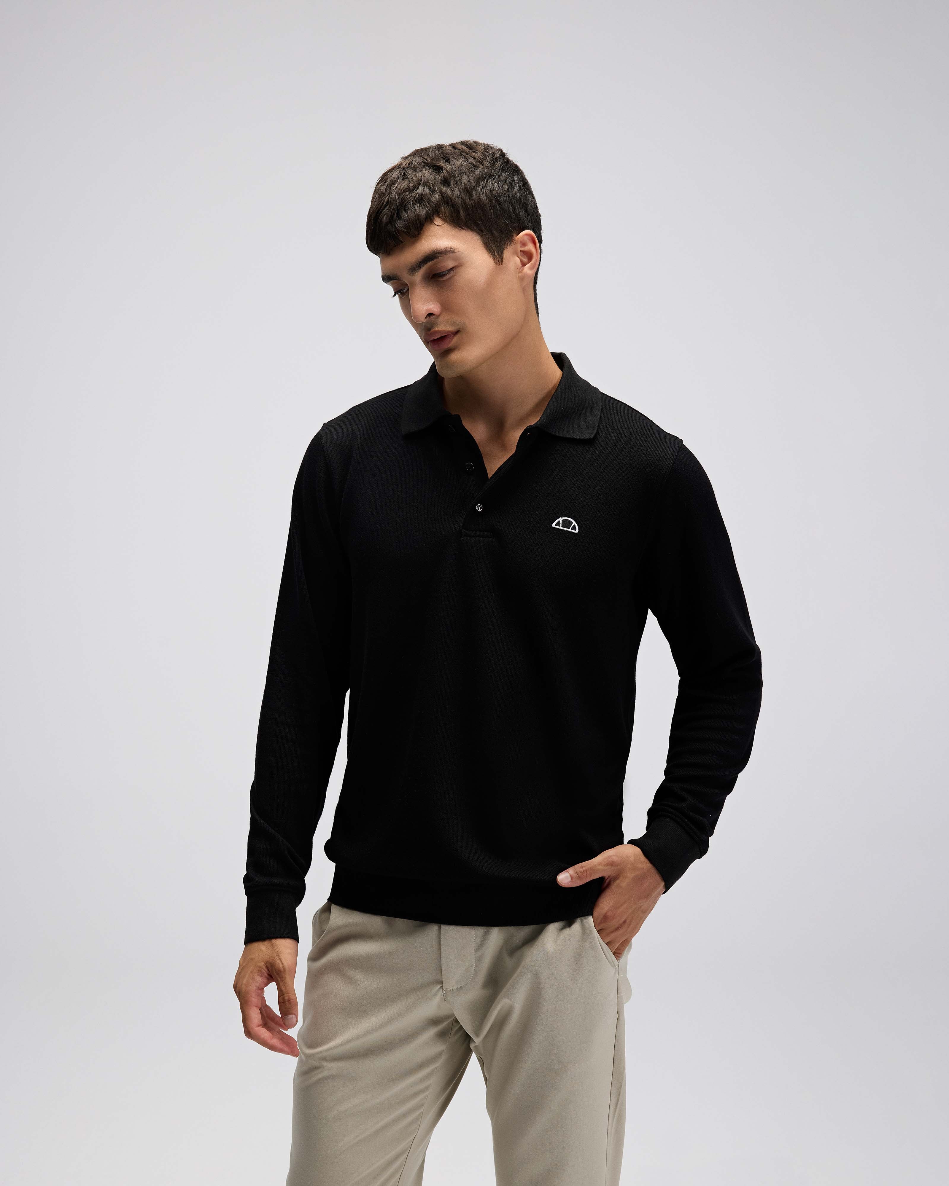 Erkek Siyah Polo Yaka Sweatshirt EM607-BK