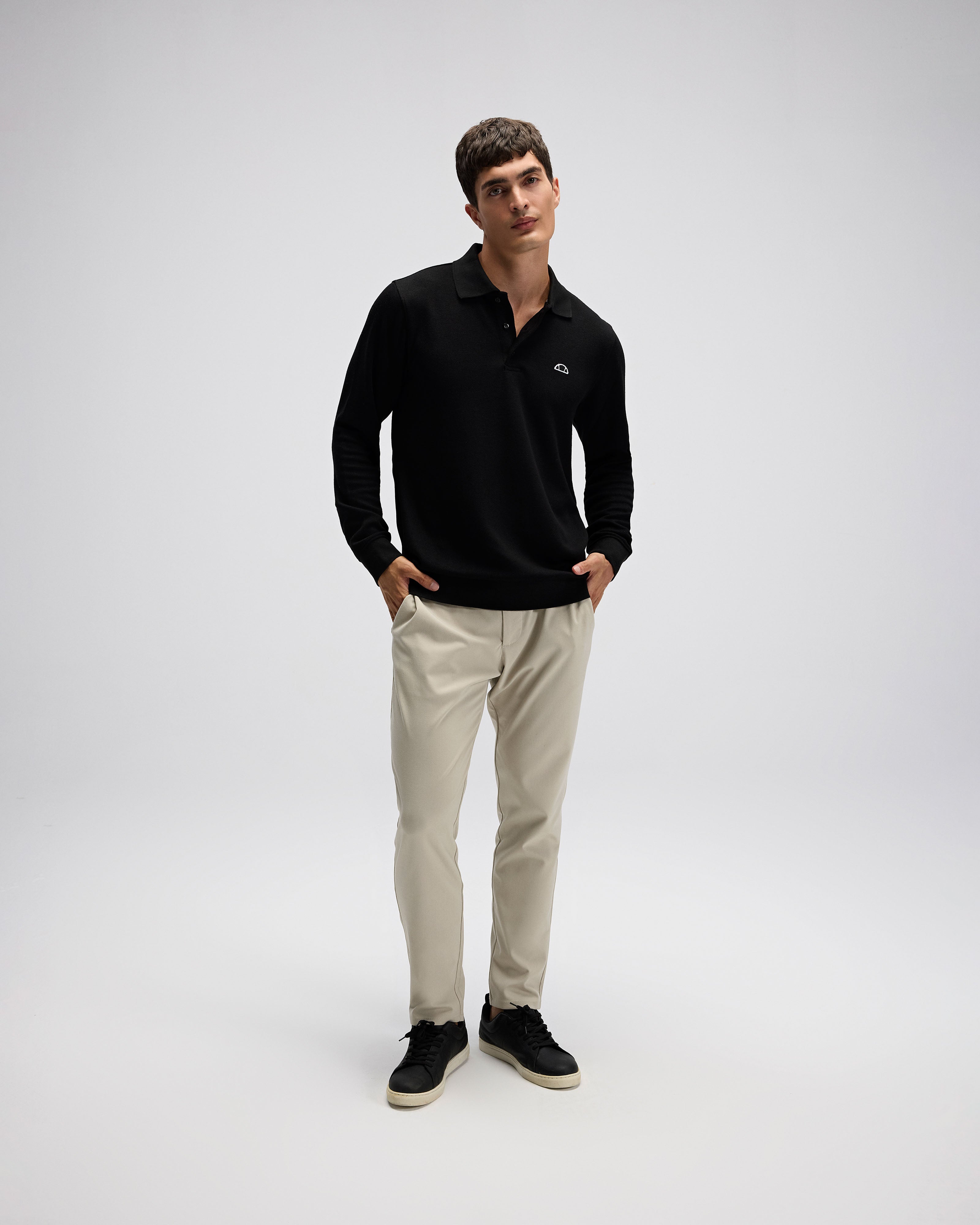 Erkek Siyah Polo Yaka Sweatshirt EM607-BK