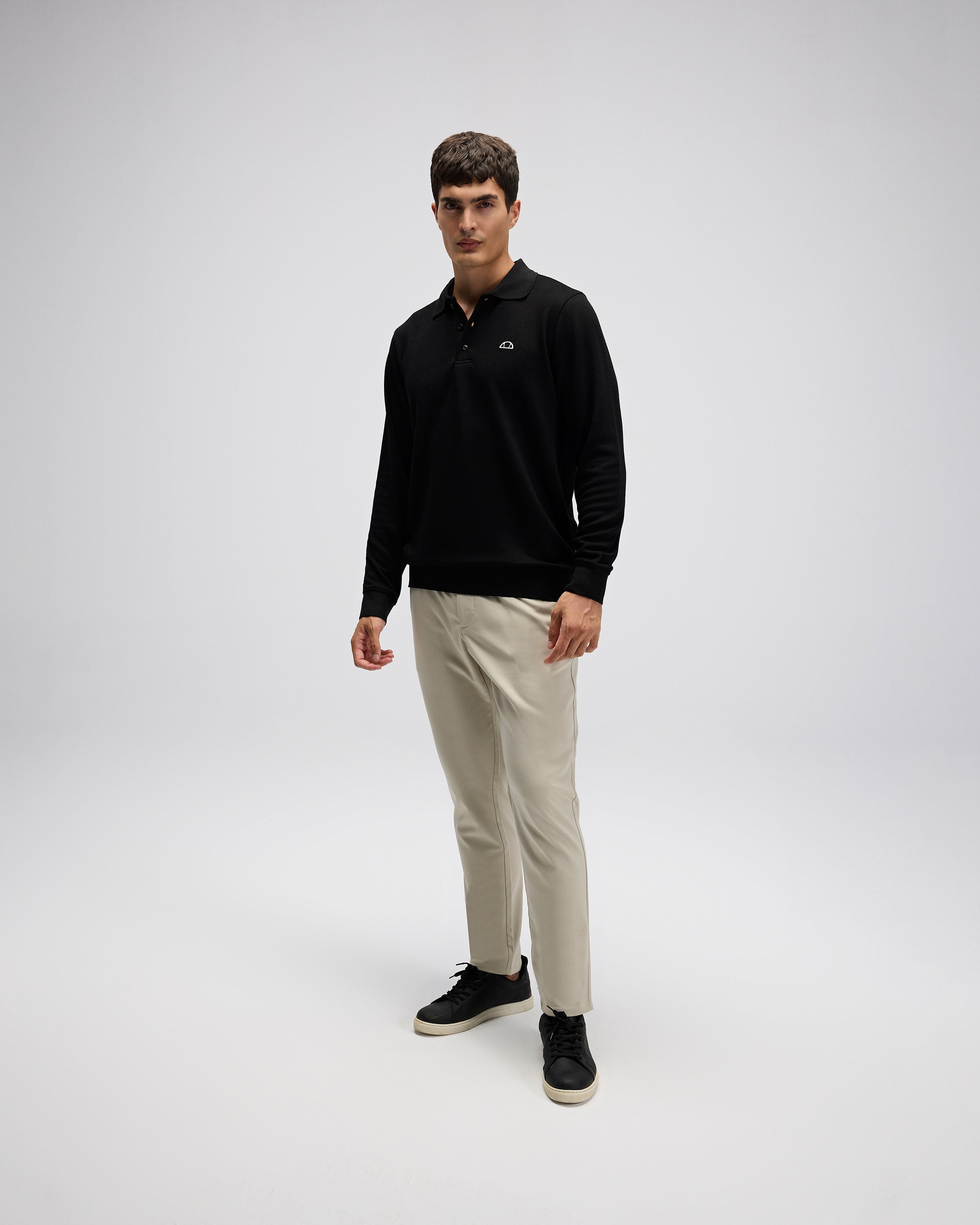 Erkek Siyah Polo Yaka Sweatshirt EM607-BK