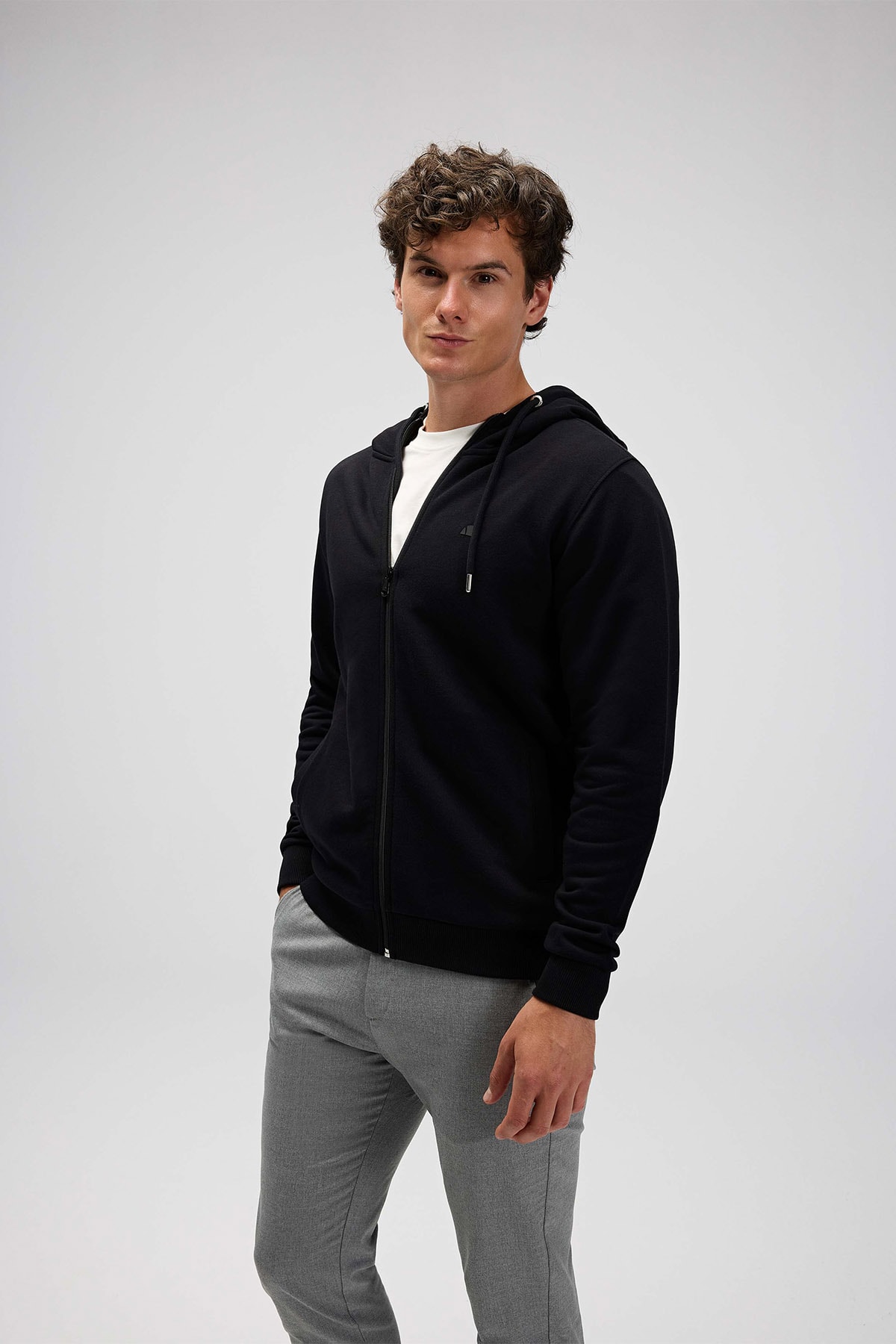 Erkek Fermuarlı Kapüşonlu Sweatshirt EM555-BK