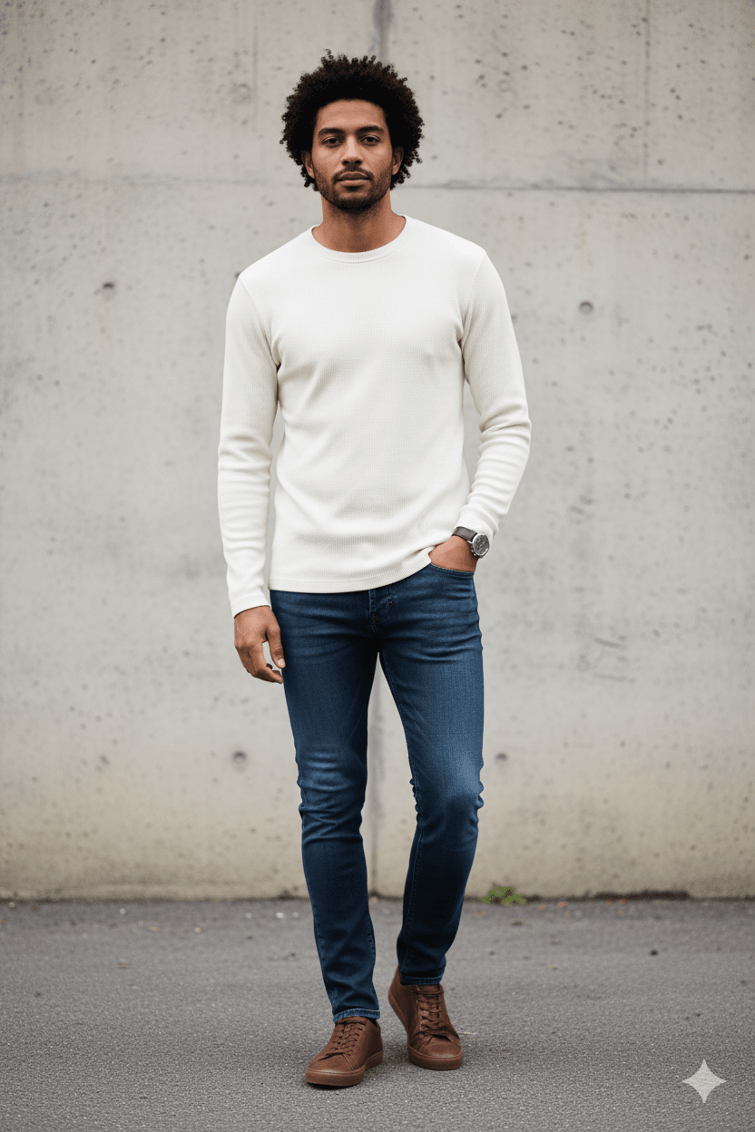 9511 Erkek Sıfır Yaka Waffle Basic Sweatshirt - EKRU