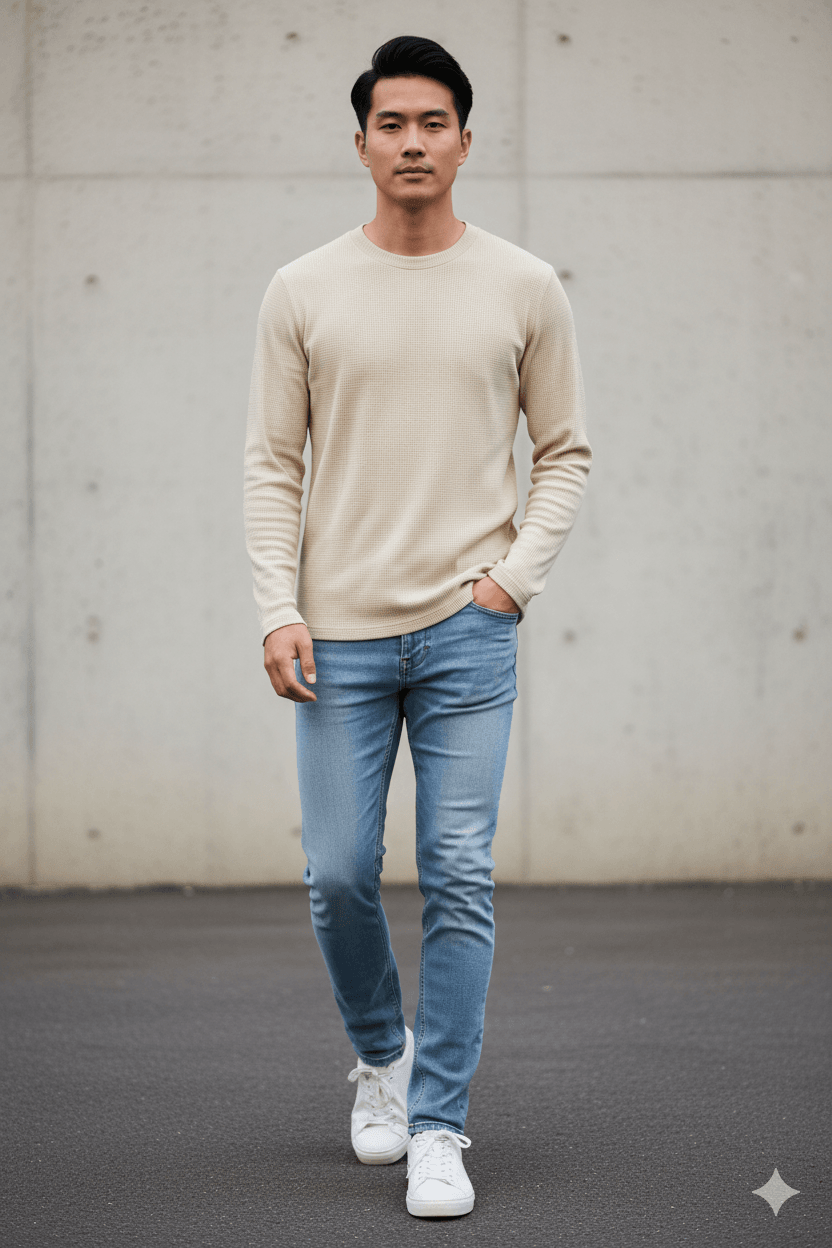 9511 Erkek Sıfır Yaka Waffle Basic Sweatshirt - TAŞ