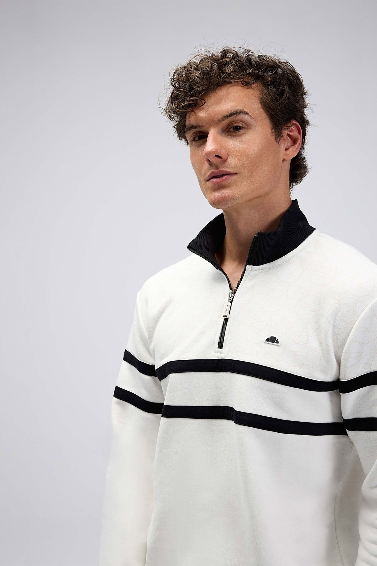 Erkek Beyaz Yarım Fermuarlı Sweatshirt EM619-OF
