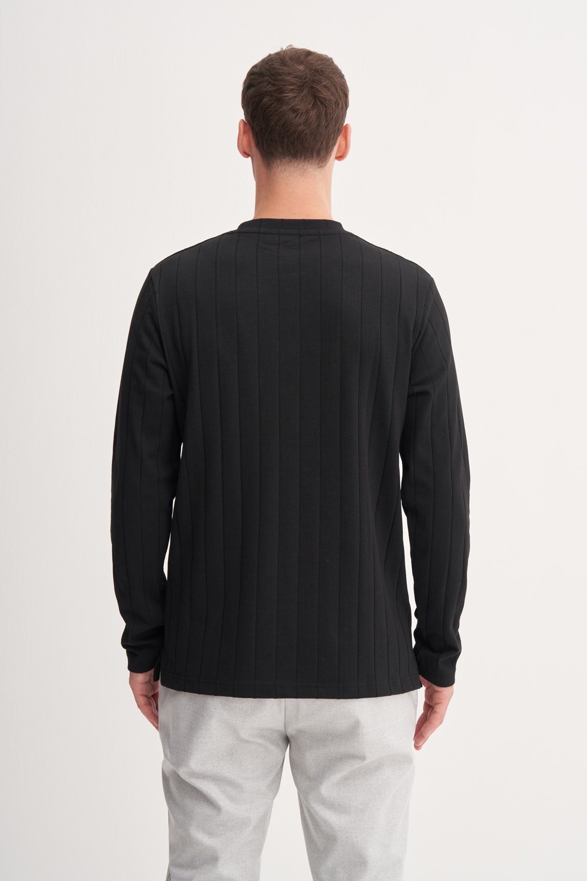 Bisiklet Yaka Jakarlı Interlok Erkek Siyah Sweatshirt CAZ 53950
