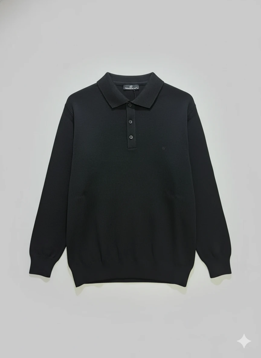 Erkek Siyah Polo Yaka Kazak