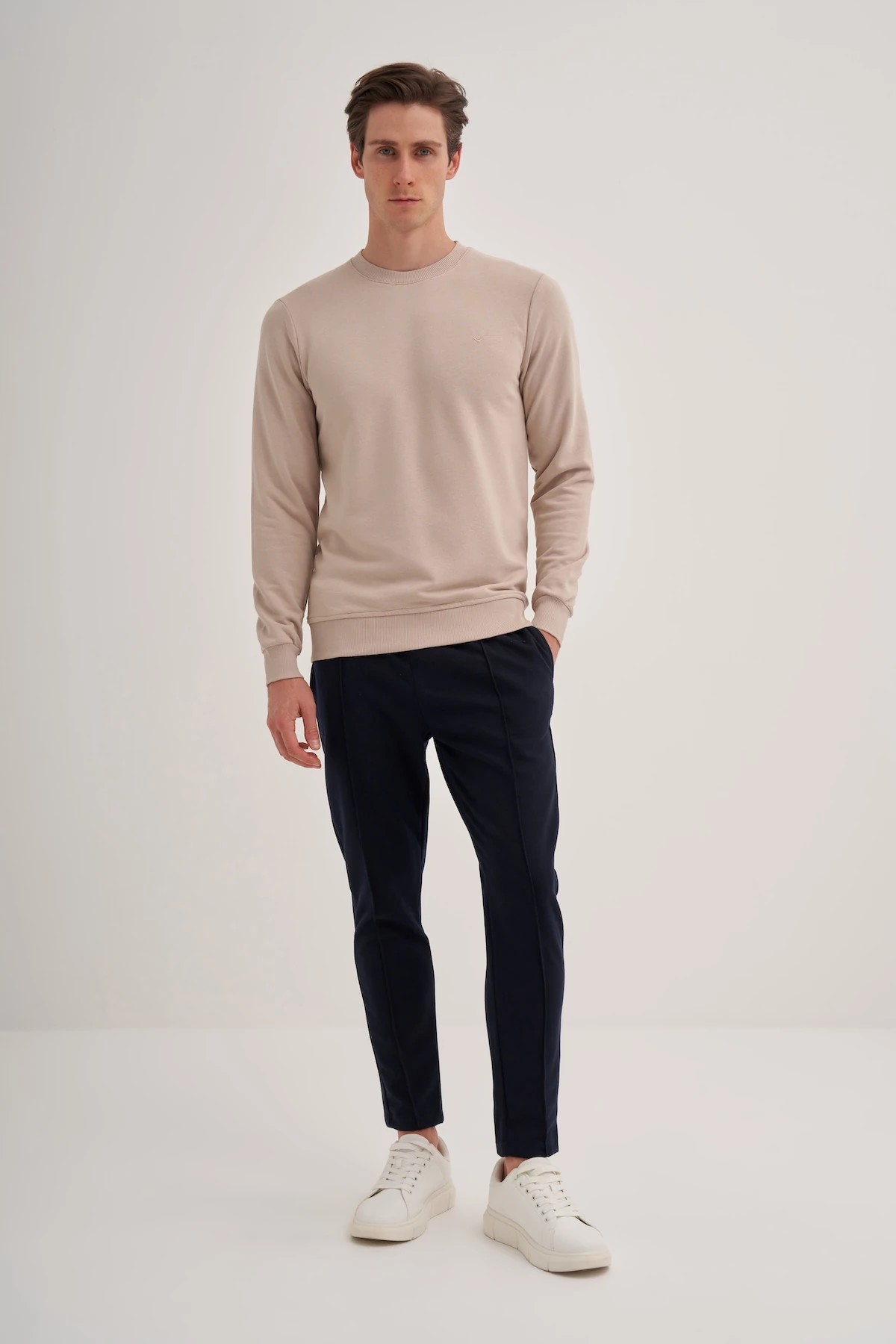 CAZ 56100 Bej Bisiklet Yaka Erkek Sweatshirt