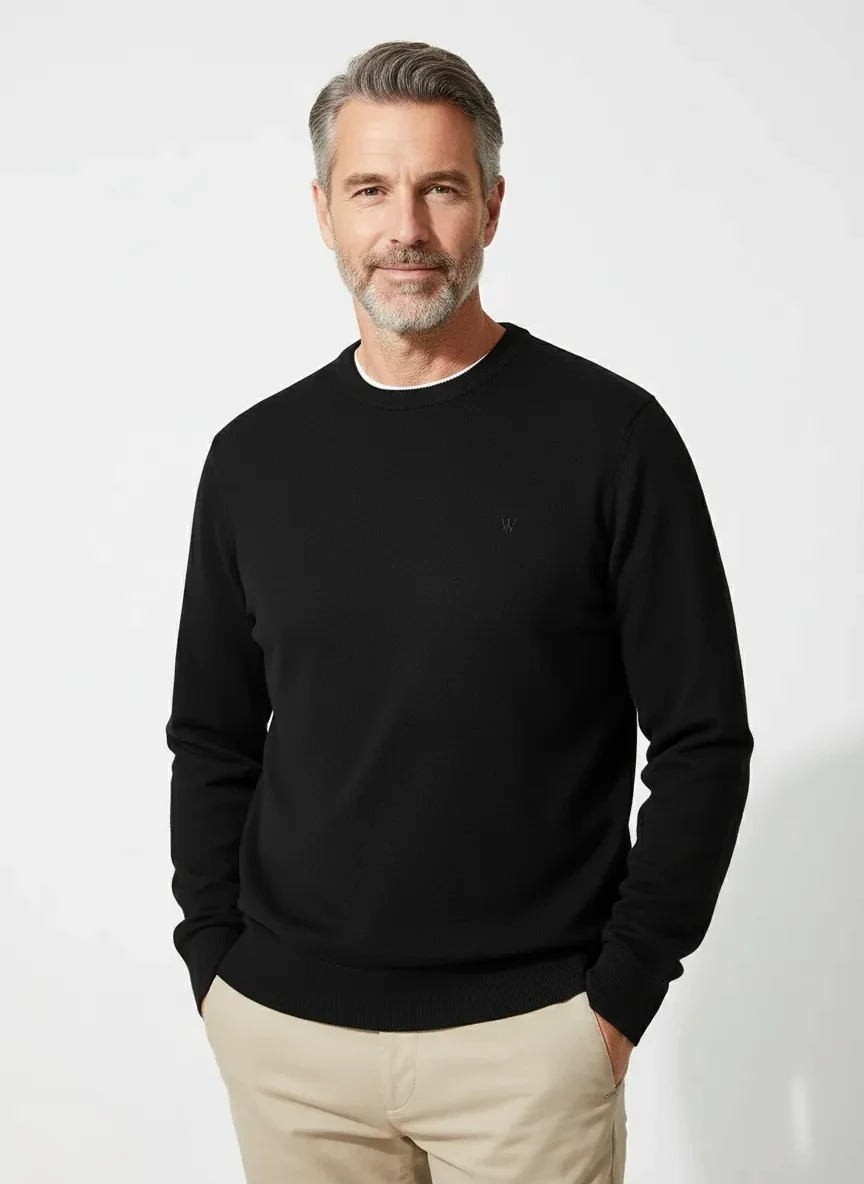 Erkek Siyah Bisiklet Yaka Kazak