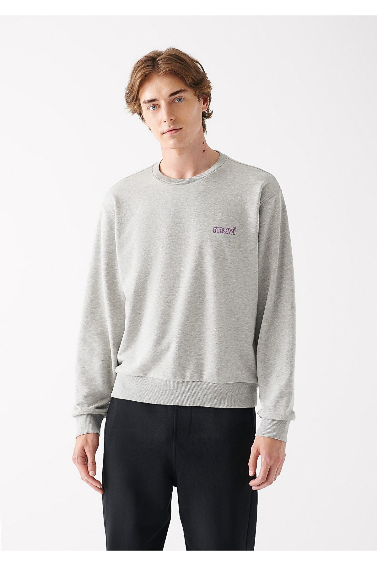 Mavi Mavi Baskılı Sweatshırt Açık Gri Melanj