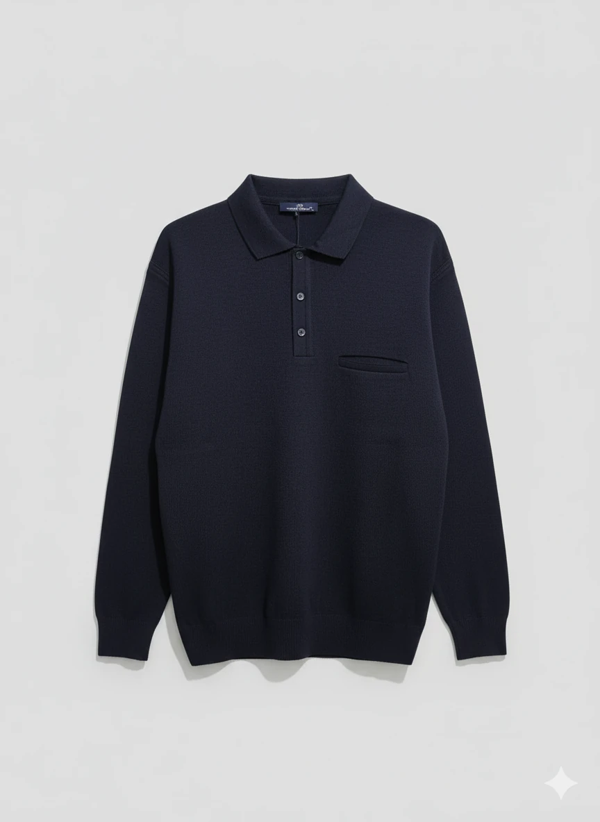 Erkek Cepli Lacivert Polo Yaka Kazak