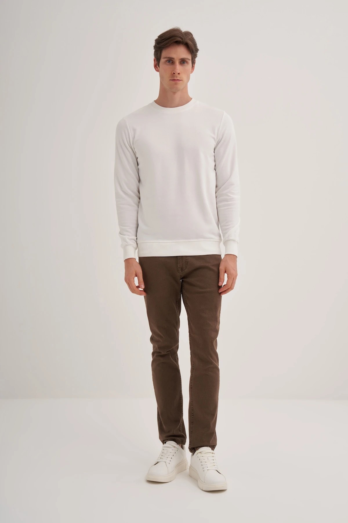 CAZ 56100 Ekru Bisiklet Yaka Erkek Sweatshirt